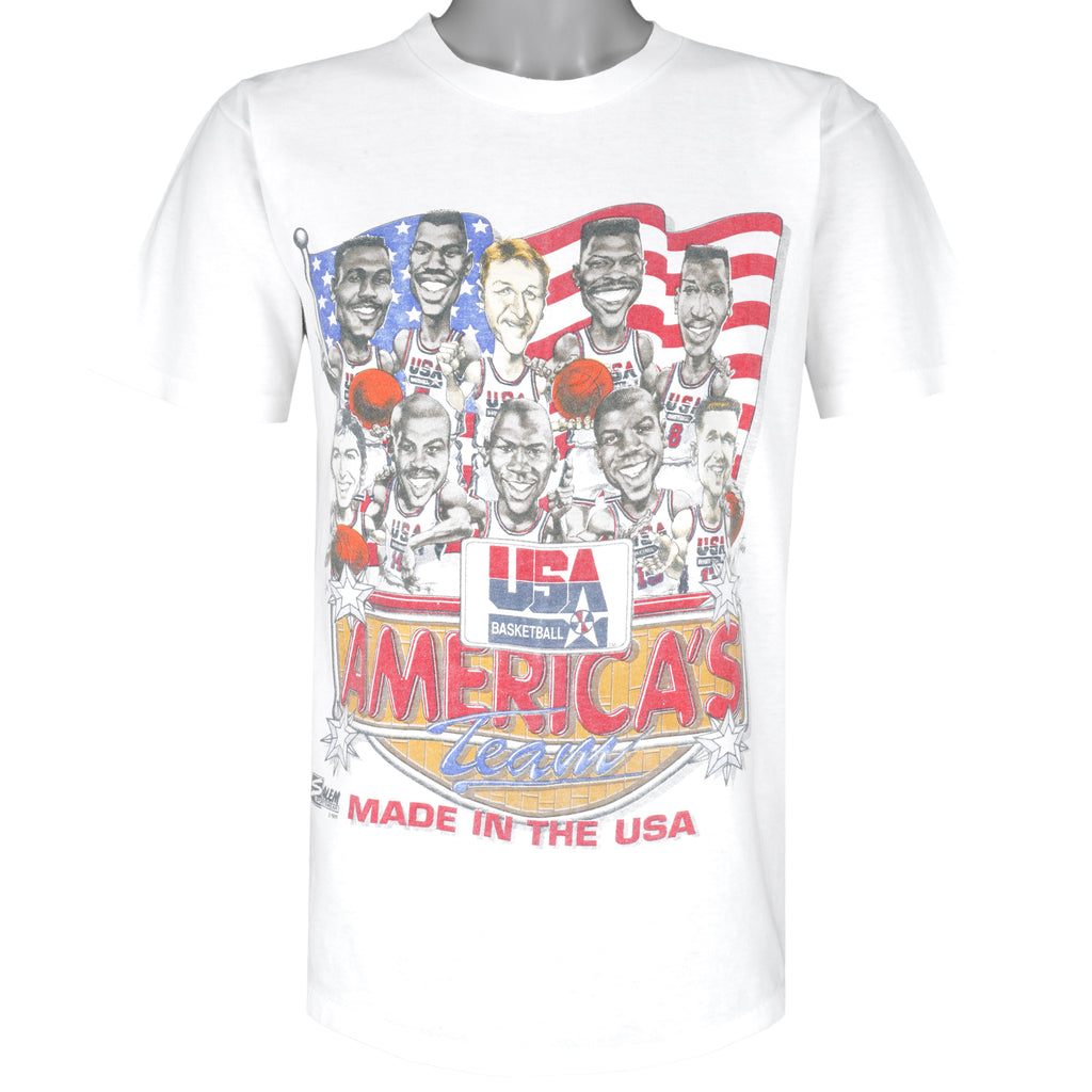 NBA (Salem) - USA Dream Team Basketball Caricature T-Shirt 1991 Medium Vintage Retro Basketball