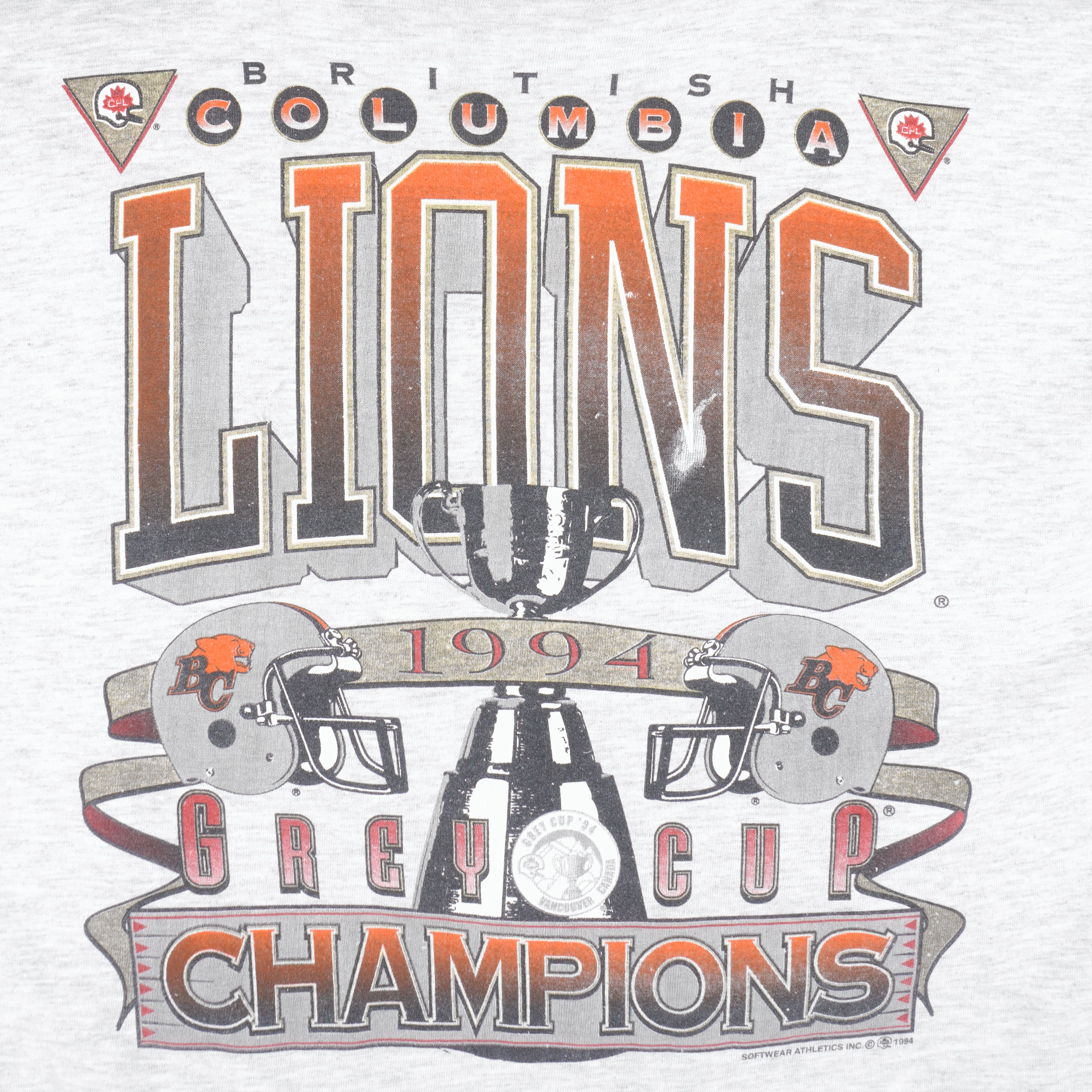 CFL (Softwear) - BC Lions Grey Cup Champions T-Shirt 1994 Medium Vintage Retro Football