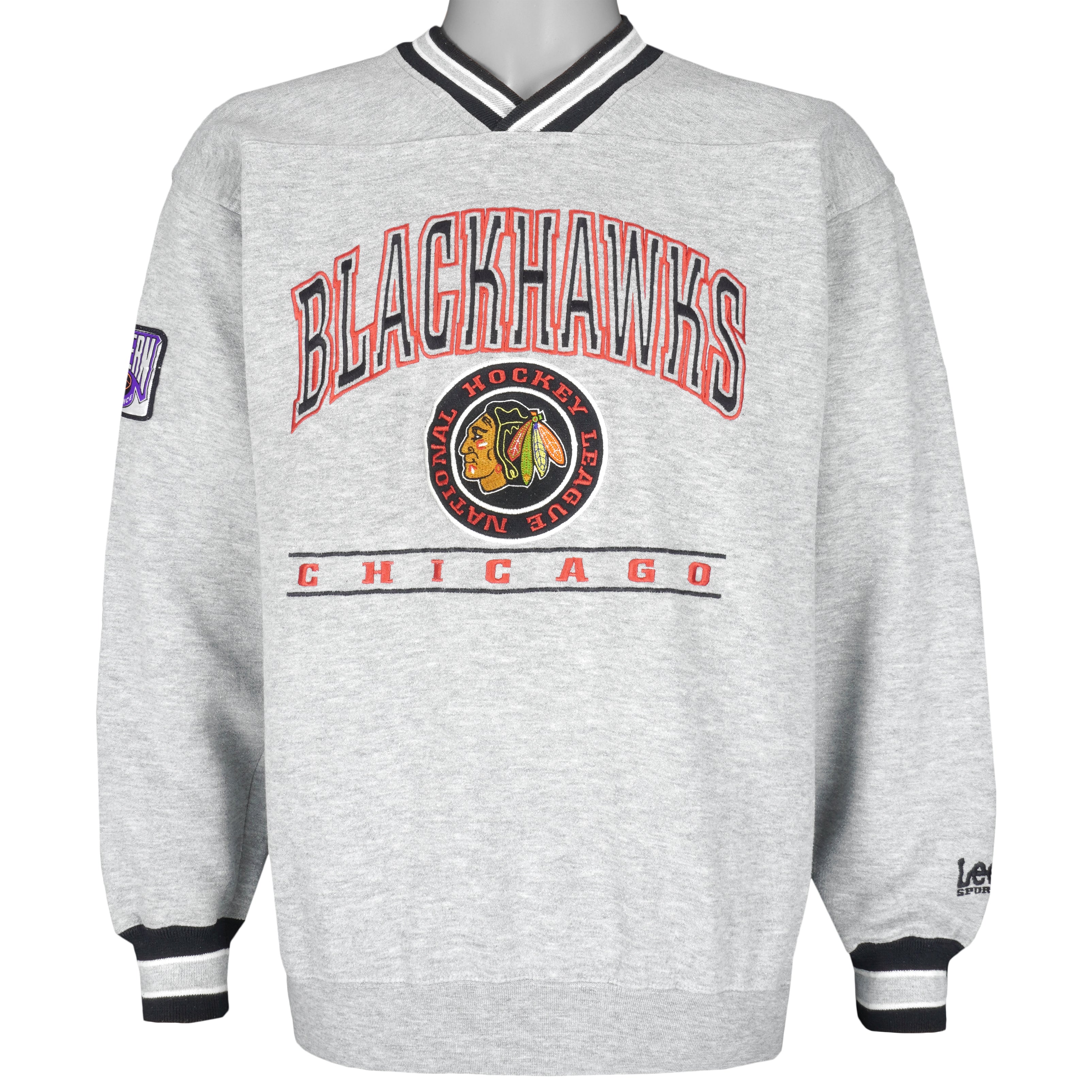 NHL (Lee) - Chicago Blackhawks Embroidered Sweatshirt 1990s Medium Vintage Retro Hockey