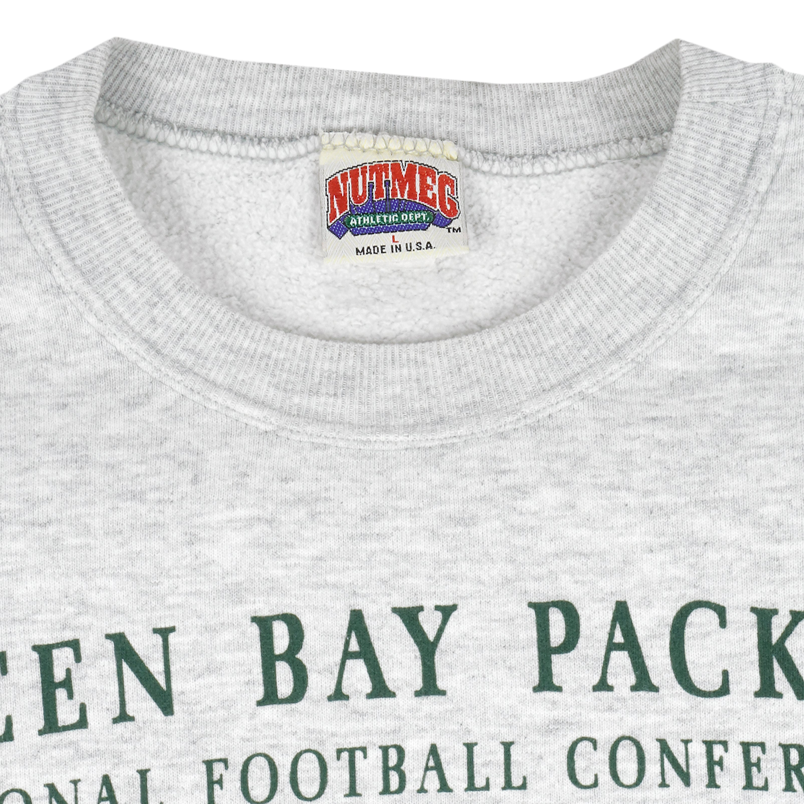 NFL (Nutmeg) - Green Bay Packers Big Logo Crew Neck Sweatshirt 1990s Large Vintage Retro Football