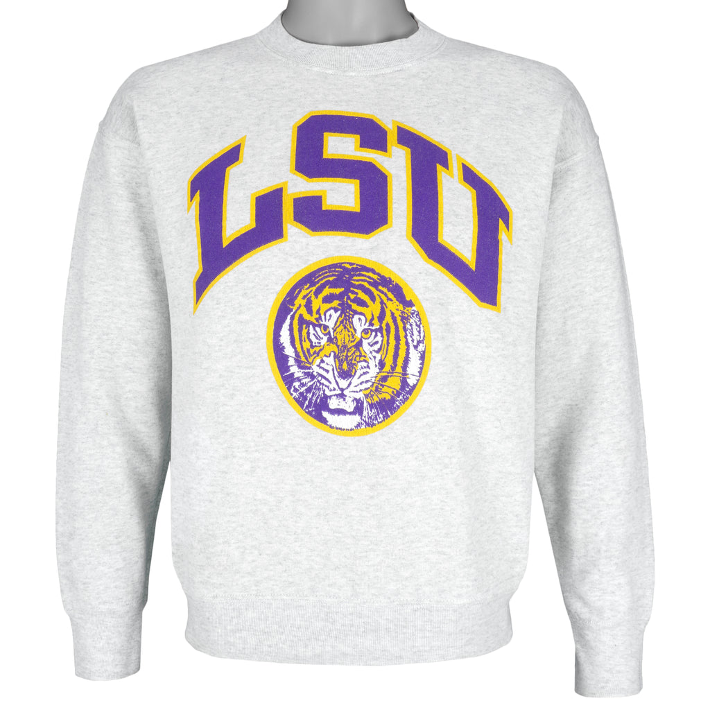 NCAA - LSU Tigers Big Logo Crew Neck Sweatshirt 1990s Medium Vintage Retro College
