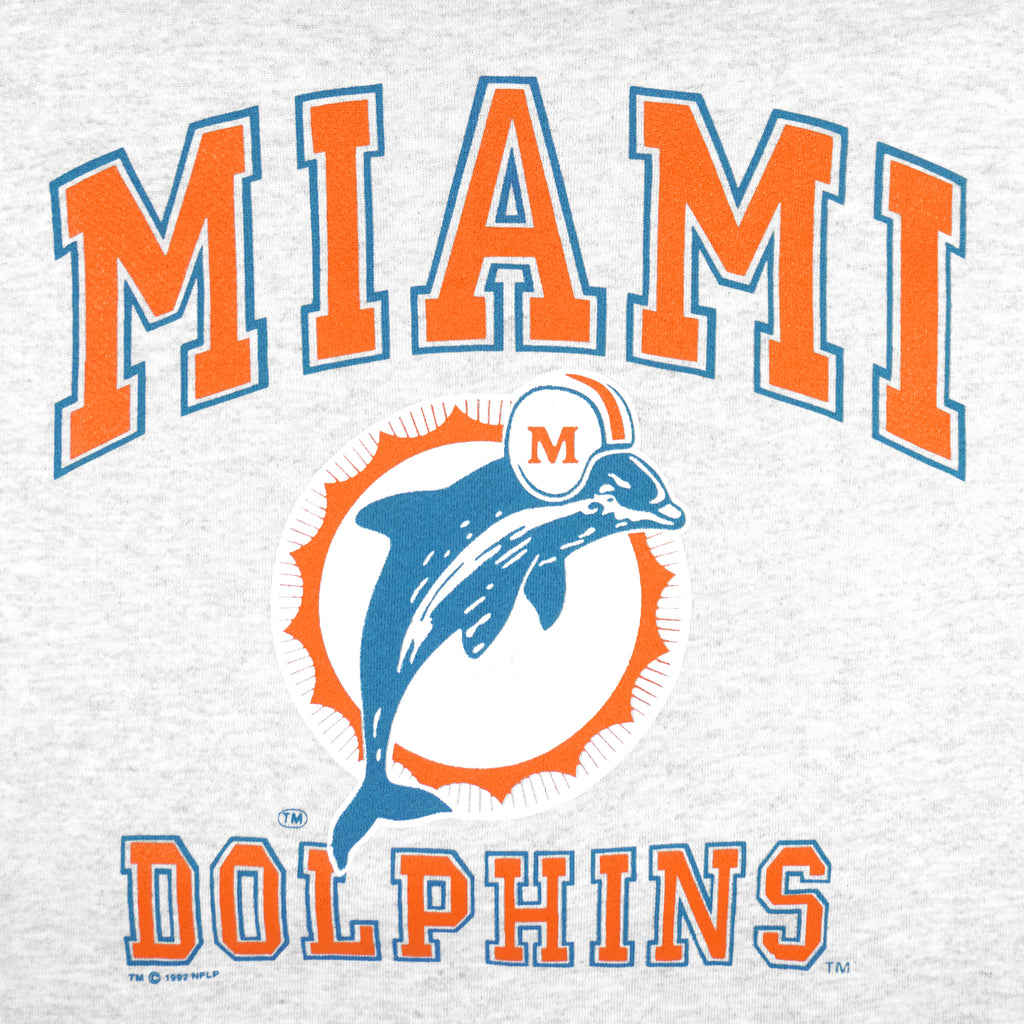 NFL (Logo 7) - Miami Dolphins Big Logo Crew Neck Sweatshirt 1992 Large Vintage Retro Football