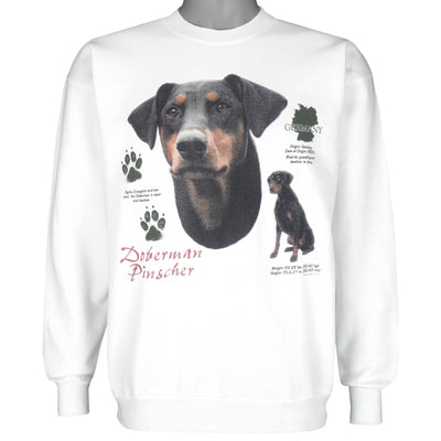 Vintage (Hanes) - Doberman Pinscher Dog Info Stat Sweatshirt 1990s Medium