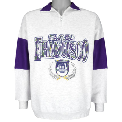 Vintage - Grey with Purple San Francisco 1/4 Zip Sweatshirt 1990s Large