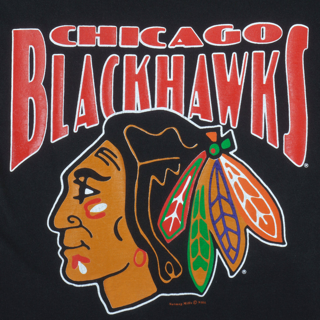 NHL (Nutmeg) - Chicago Blackhawks Single Stitch T-Shirt 1990s Large Vintage Retro Hockey
