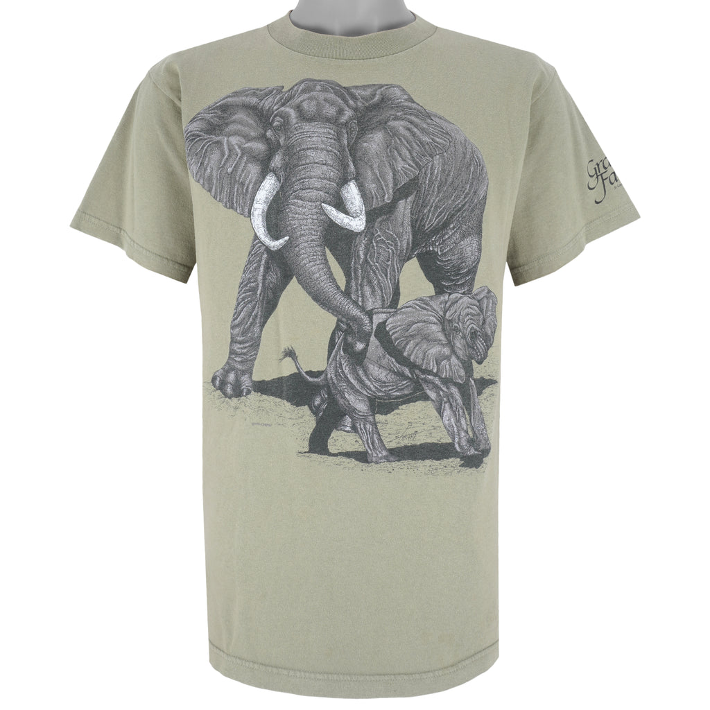 Vintage (Tultex) - Elephant Animal Printed T-Shirt 1990s Large Vintage Retro