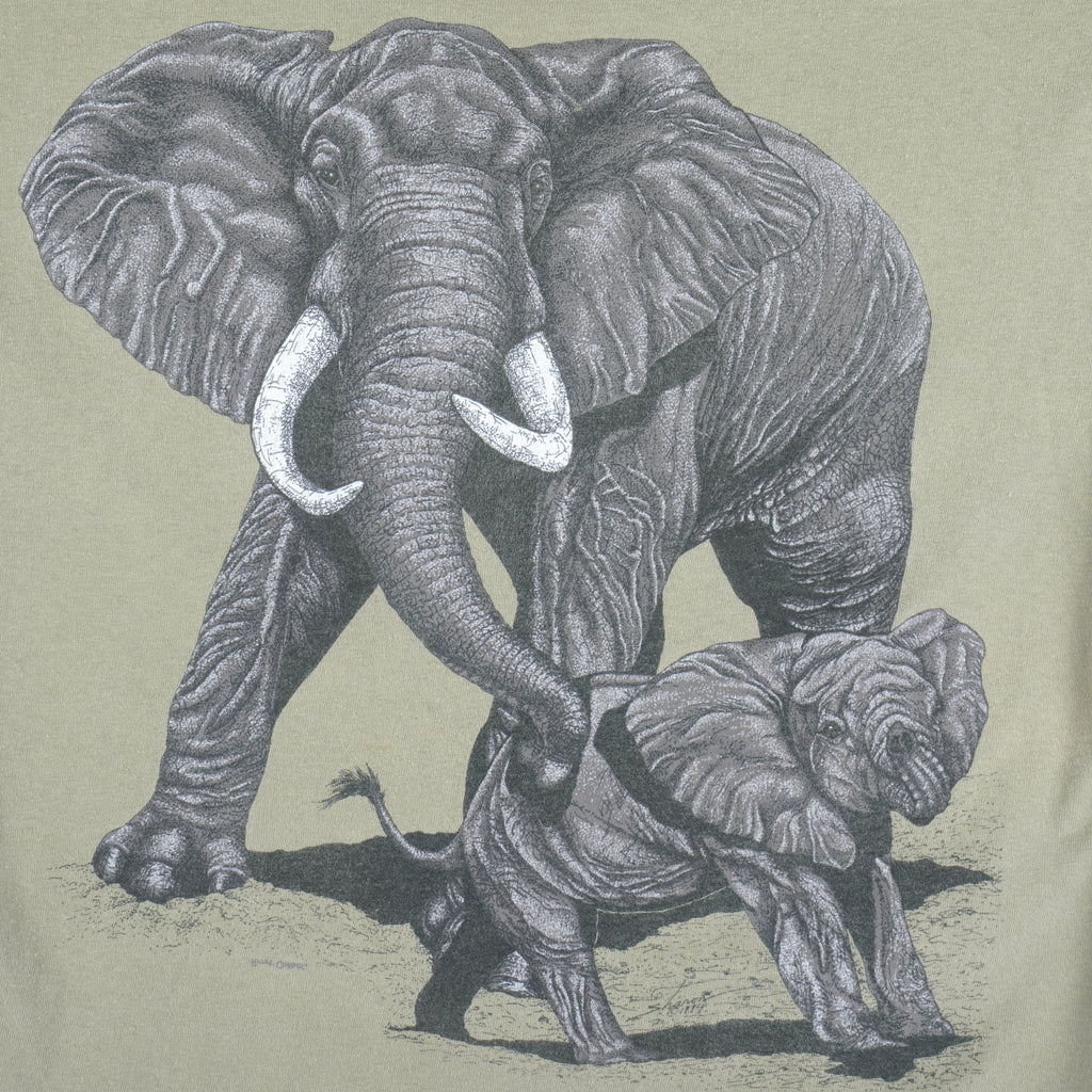 Vintage (Tultex) - Elephant Animal Printed T-Shirt 1990s Large Vintage Retro