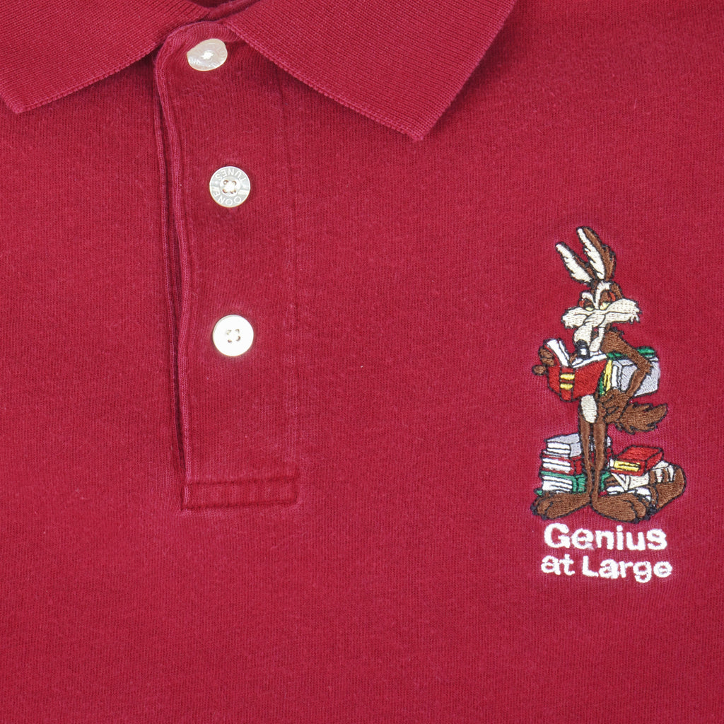 Looney Tunes - Wile E Coyote Genius at Large Polo Shirt 1990s Large Vintage Retro