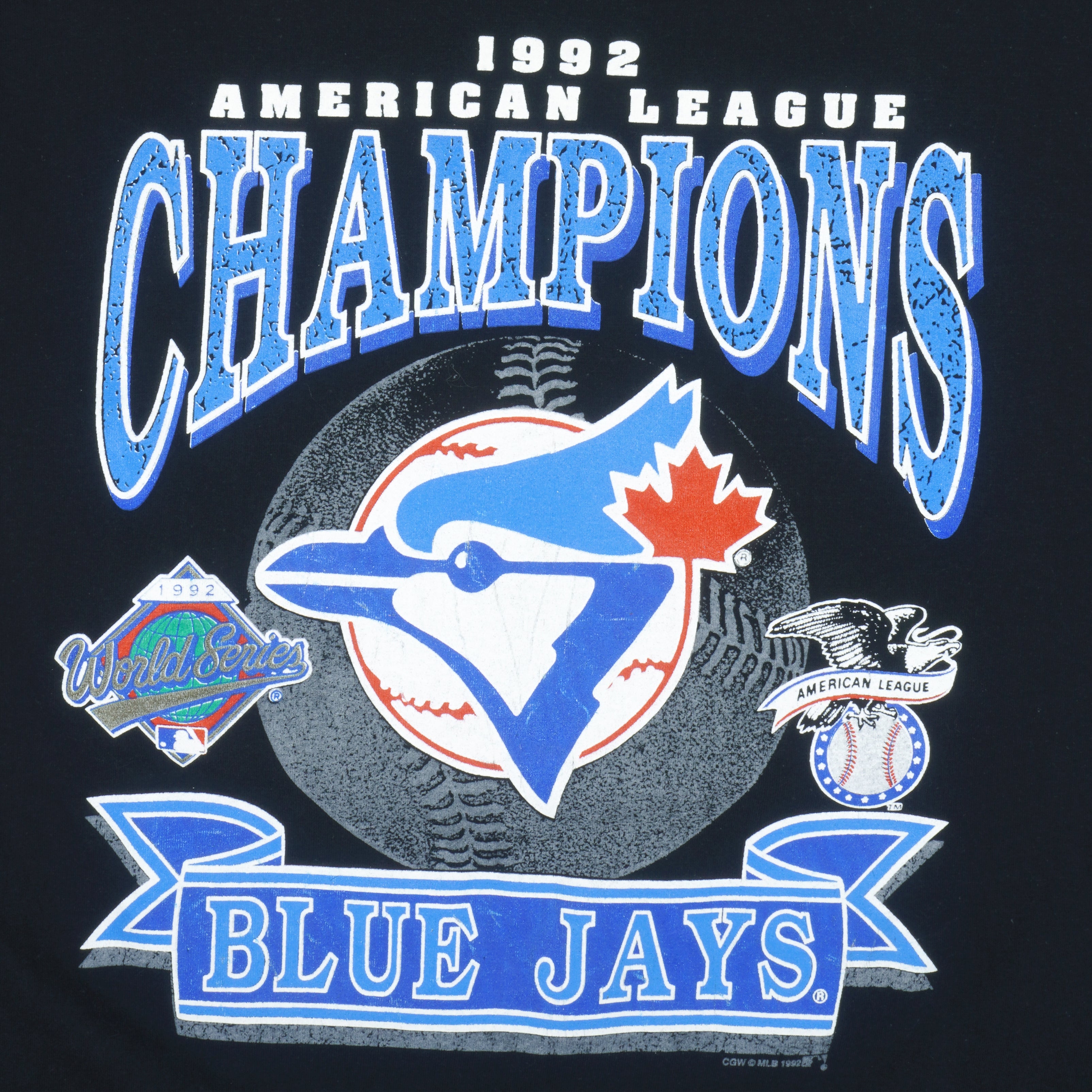 MLB (Waves) - Blue jays Big Logo Champions T-Shirt 1992 Large Vintage Retro Baseball