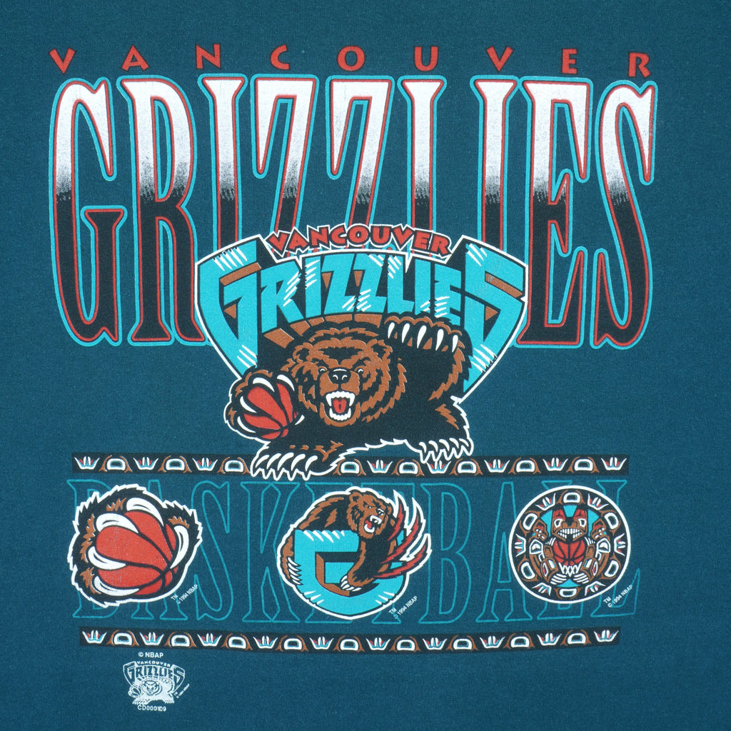 NBA (Waves) - Vancouver Grizzlies Spell-Out T-Shirt 1994 X-Large Vintage Retro Basketball