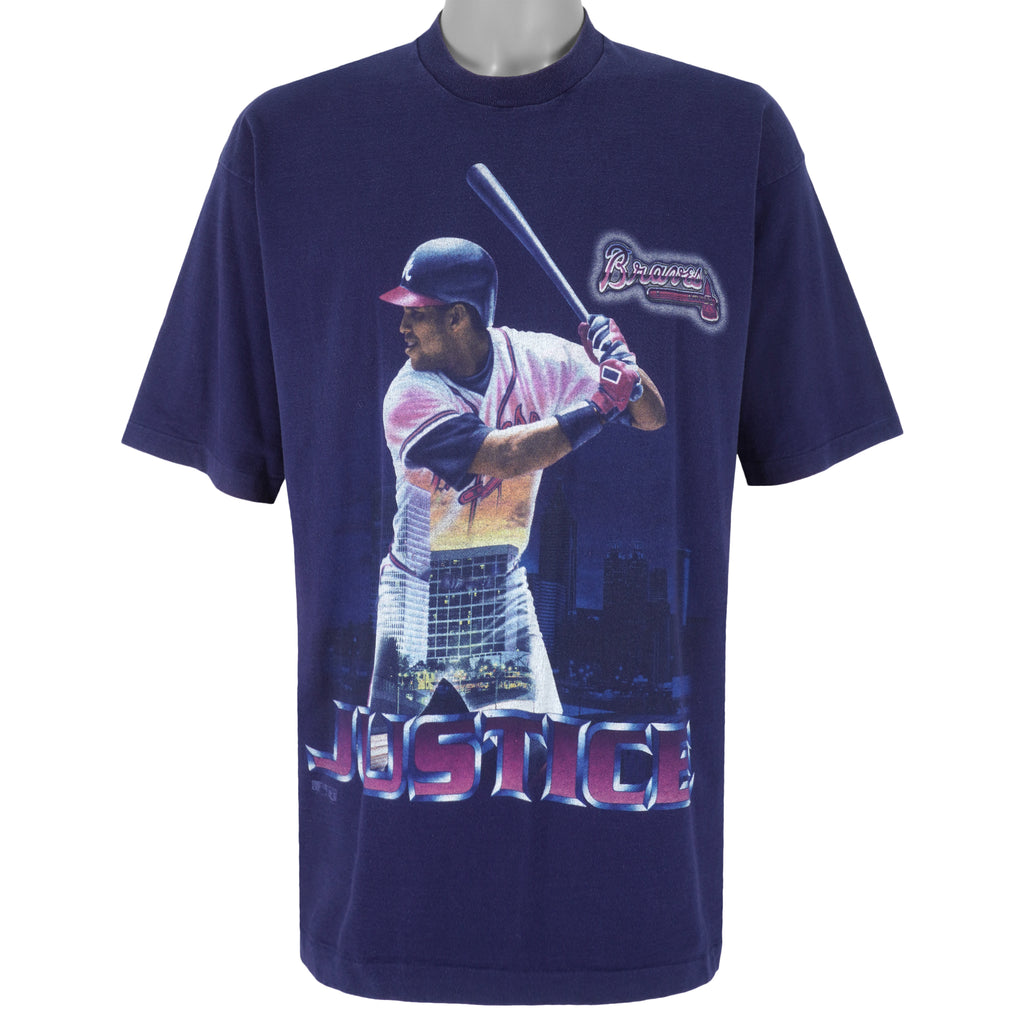 MLB (Salem) - Atlanta Braves David Justice Single Stitch T-Shirt 1990s X-Large Vintage Retro Baseball