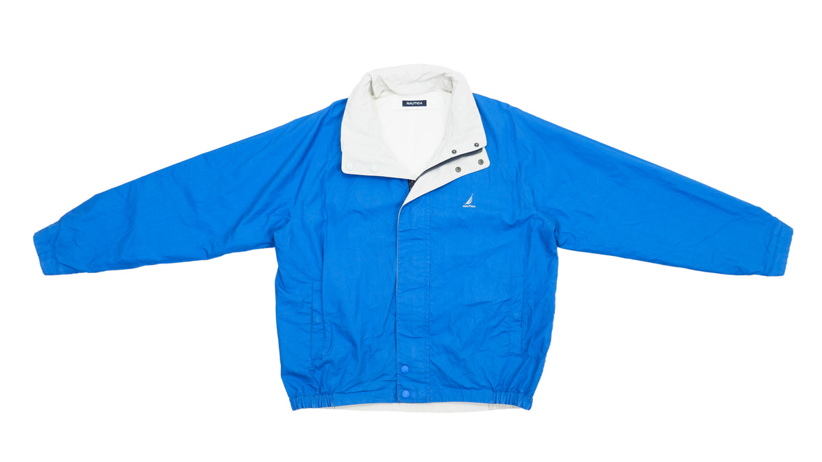 Vintage Retro Spell Out Nautica - Reversible Blue and White Classic Jacket 1990s Large