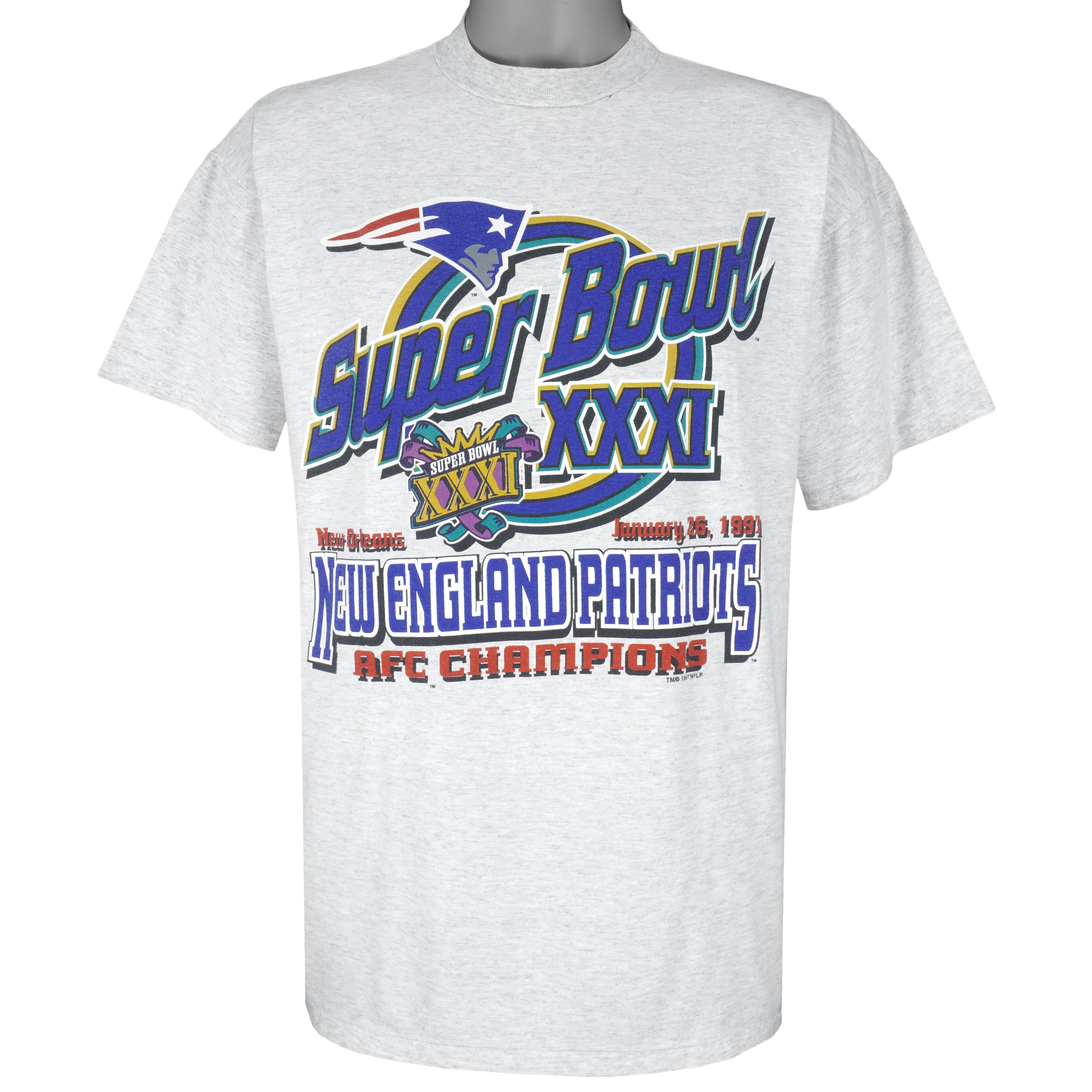 NFL (Logo 7) - New England Patriots Single Stitch T-Shirt 1997 X-Large Vintage Retro Football