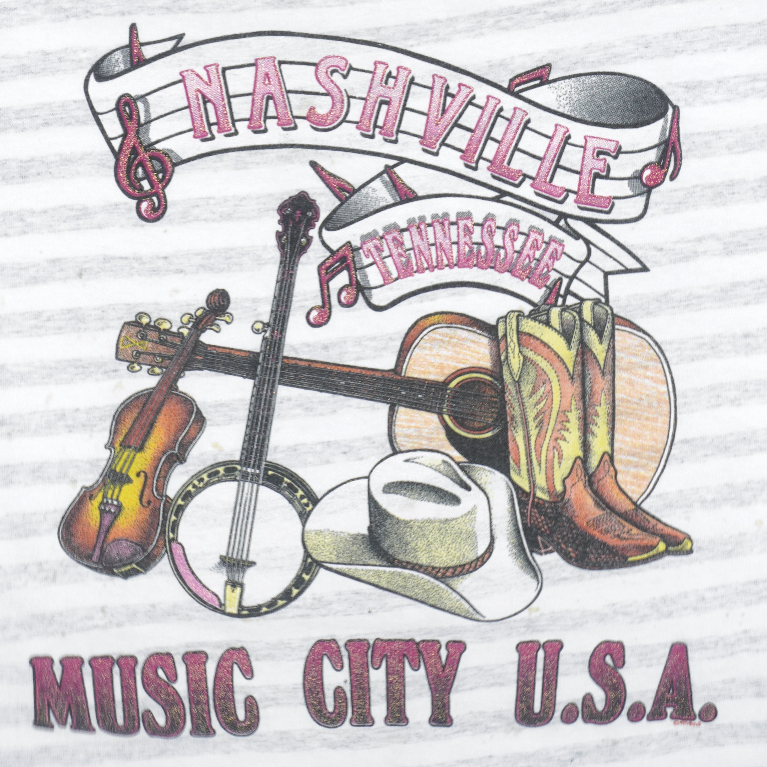 Vintage (Bel Ton) - Nashville Music City Single Stitch T-Shirt 1990s Large Vintage Retro