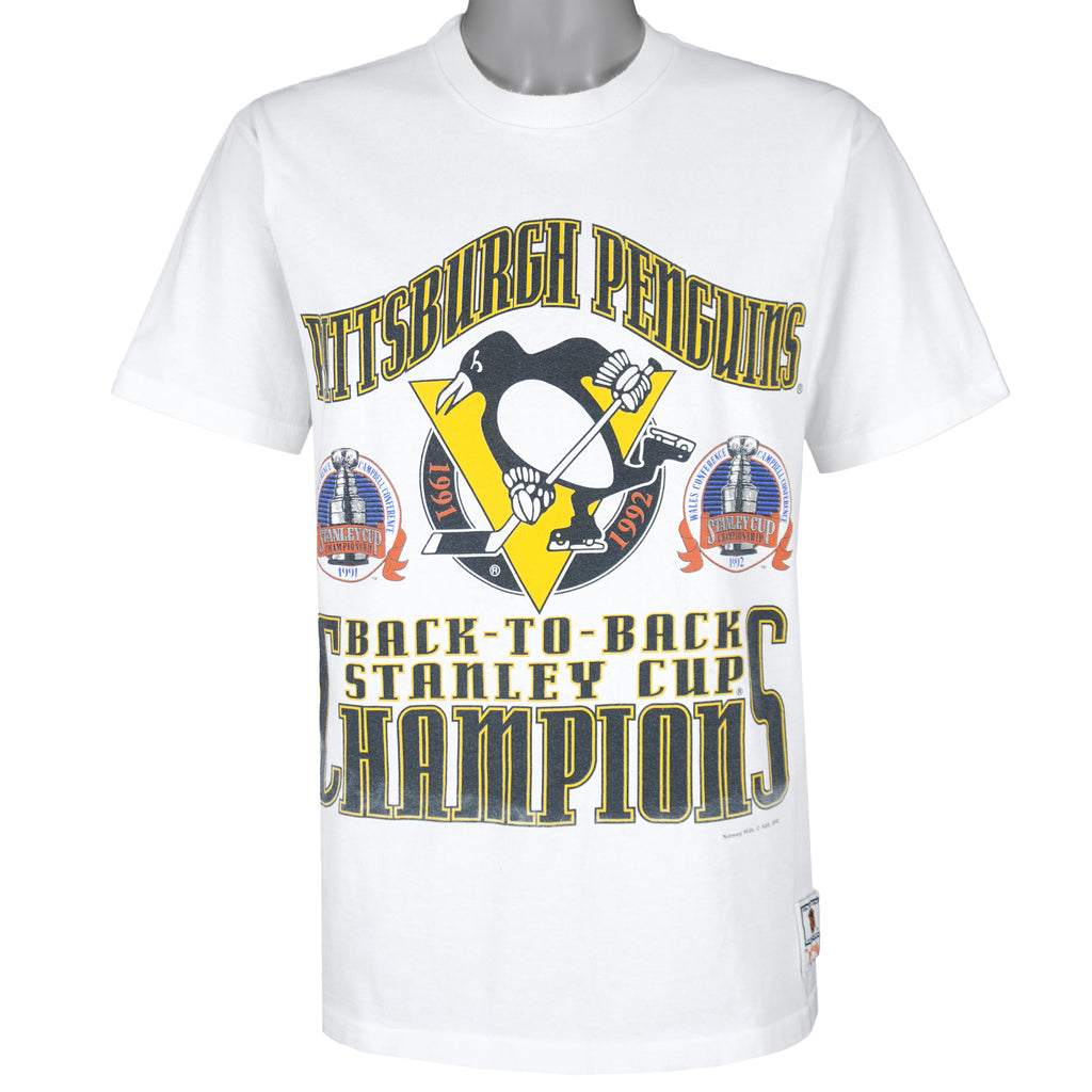 NHL - Pittsburgh Penguins Stanley Cup Champions Single Stitch T-Shirt 1992 Large Vintage Retro Hockey