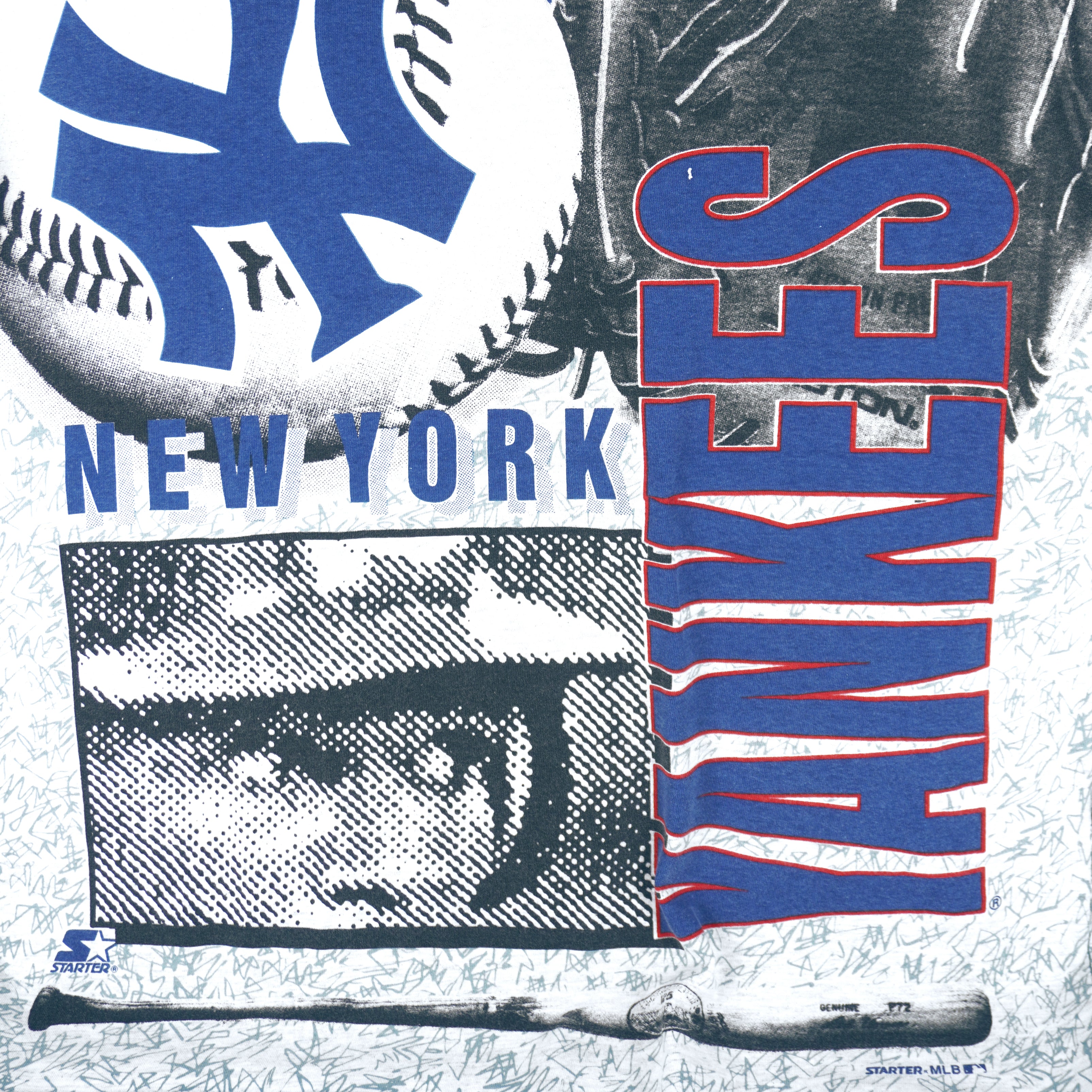 Starter - New York Yankees All Over Print T-Shirt 1990s Large Vintage Retro Baseball