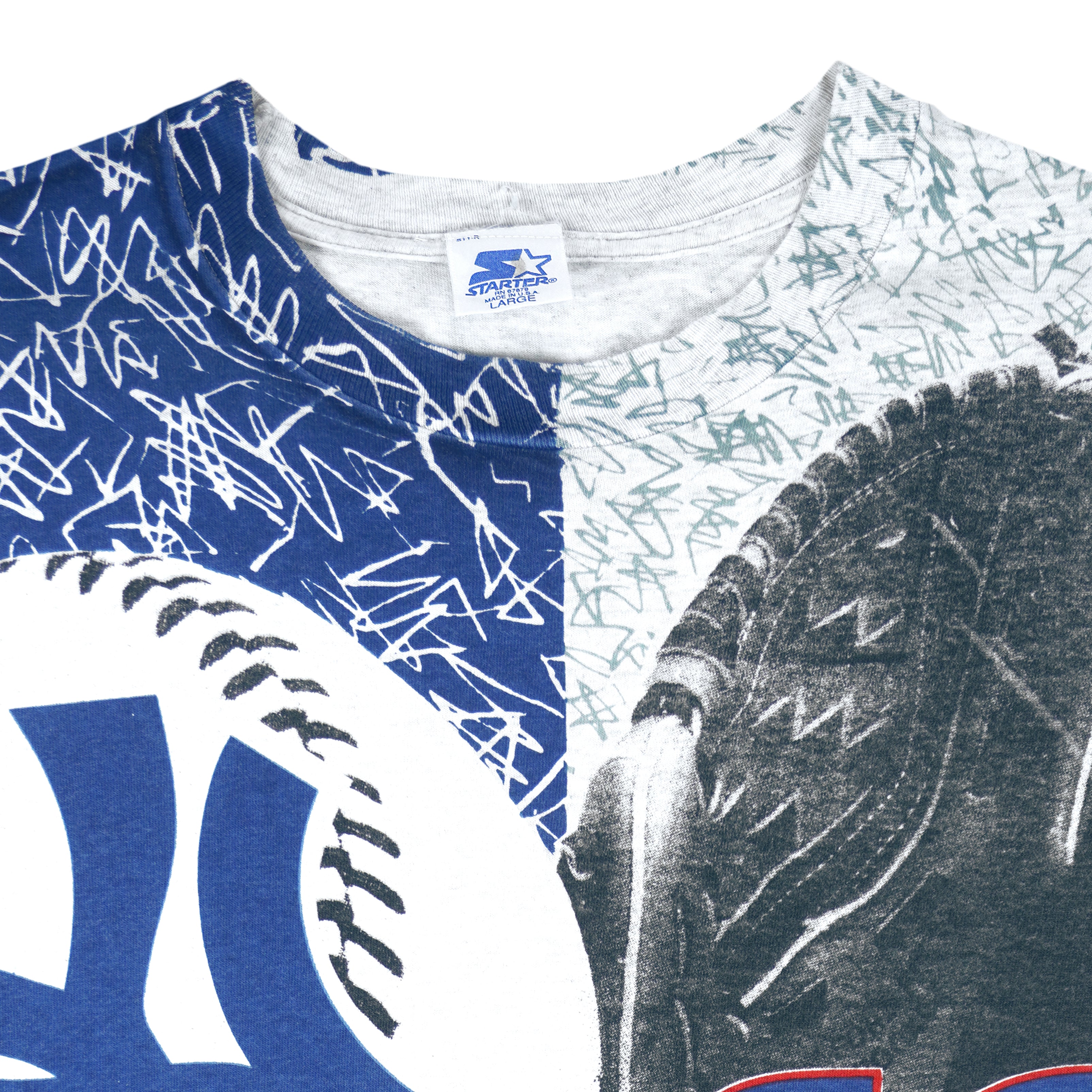 Starter - New York Yankees All Over Print T-Shirt 1990s Large Vintage Retro Baseball