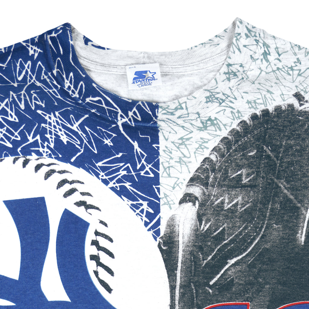 Starter - New York Yankees All Over Print T-Shirt 1990s Large Vintage Retro Baseball