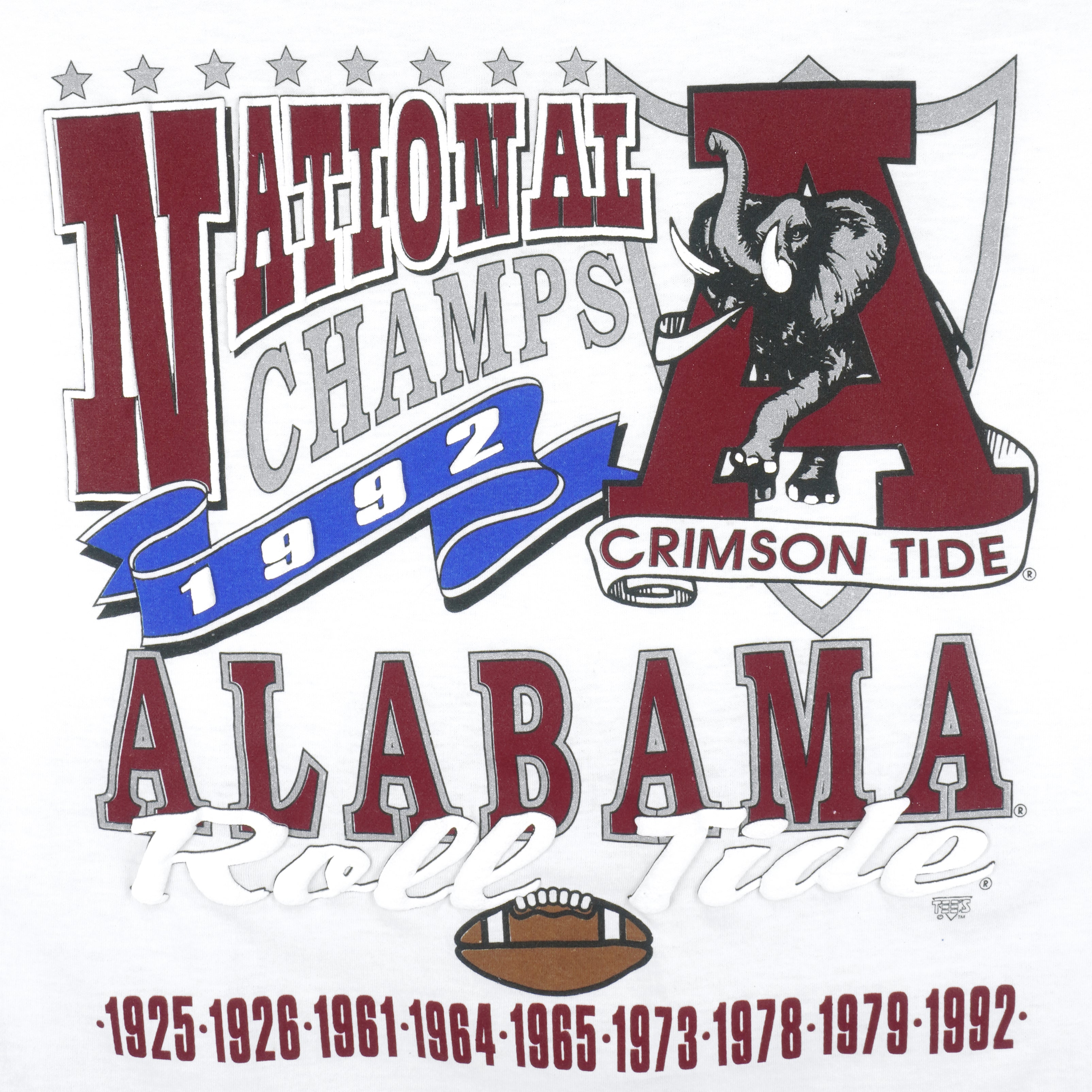 NCAA - Alabama Crimson Tide National Champs Single Stitch T-Shirt 1992 X-Large Vintage Retro College