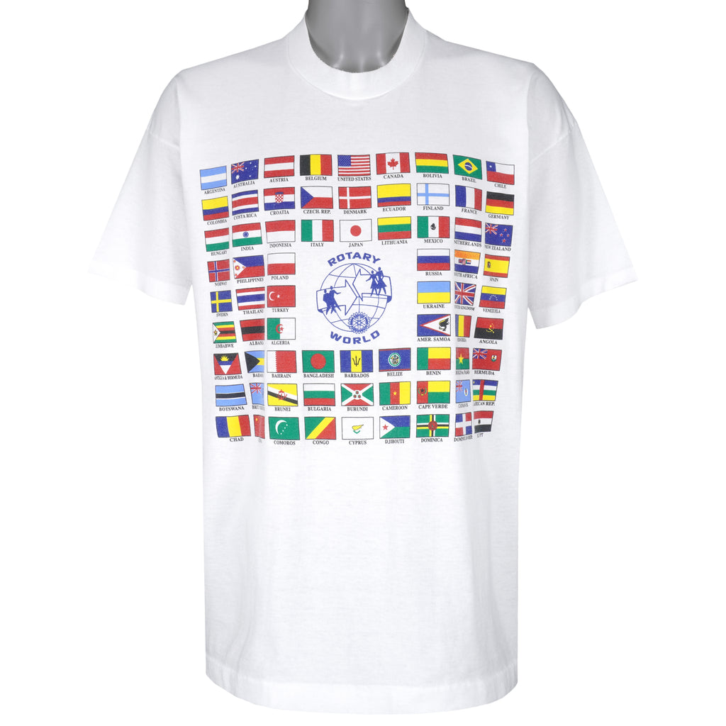 Vintage - Rotary World Flags Single Stitch T-Shirt 1990s XX-Large Vintage Retro