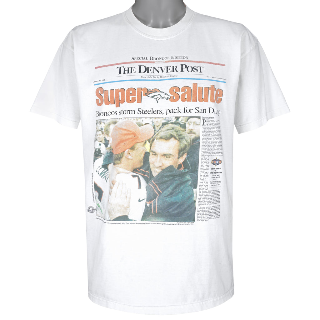 NFL (Gildan) - The Denver Post Front Page T-Shirt 1998 Large Vintage Retro Football