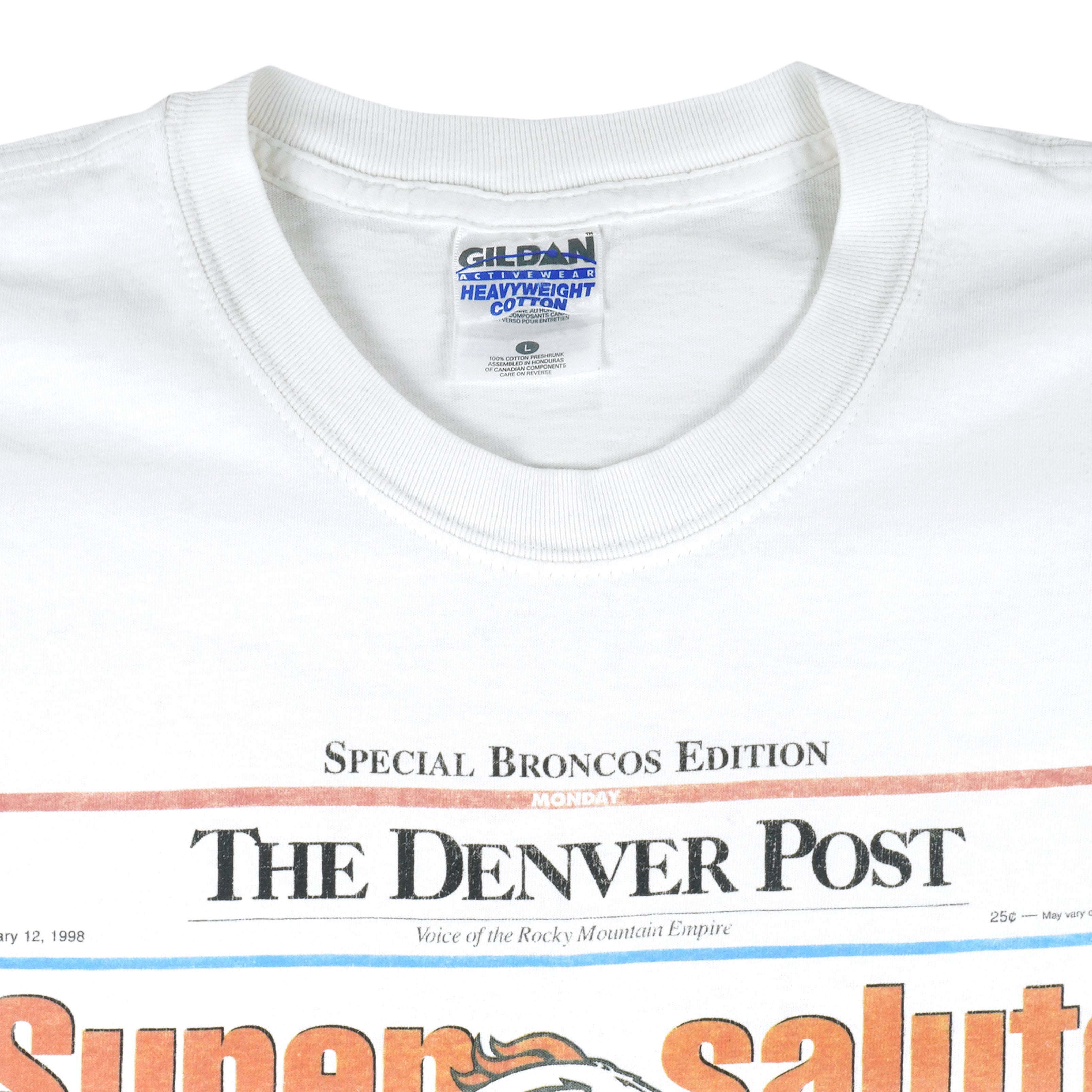 NFL (Gildan) - The Denver Post Front Page T-Shirt 1998 Large Vintage Retro Football