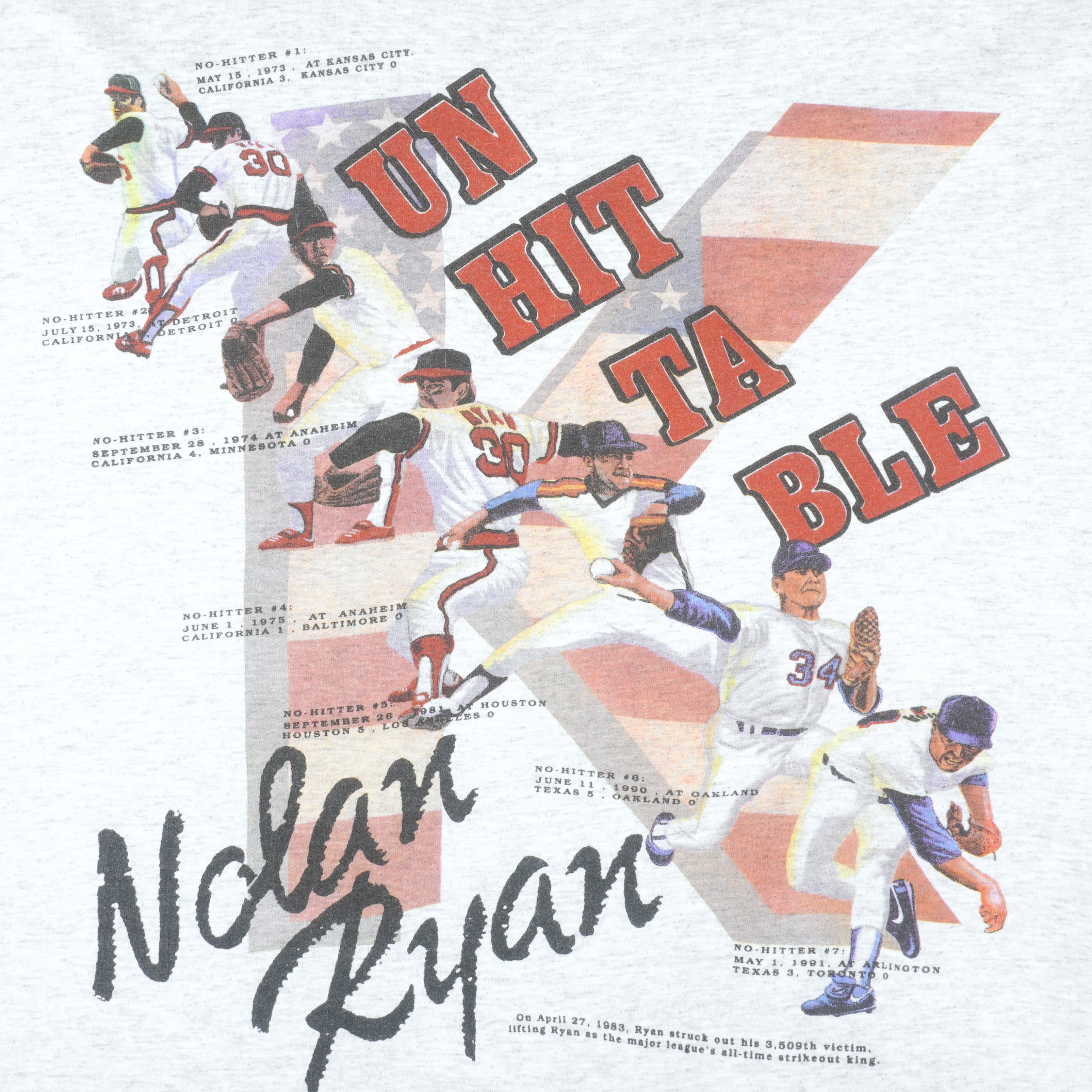 MLB (Cal Cru) - Unhittable Nolan Ryan Strikeout King T-Shirt 1992 XX-Large Vintage Retro Baseball