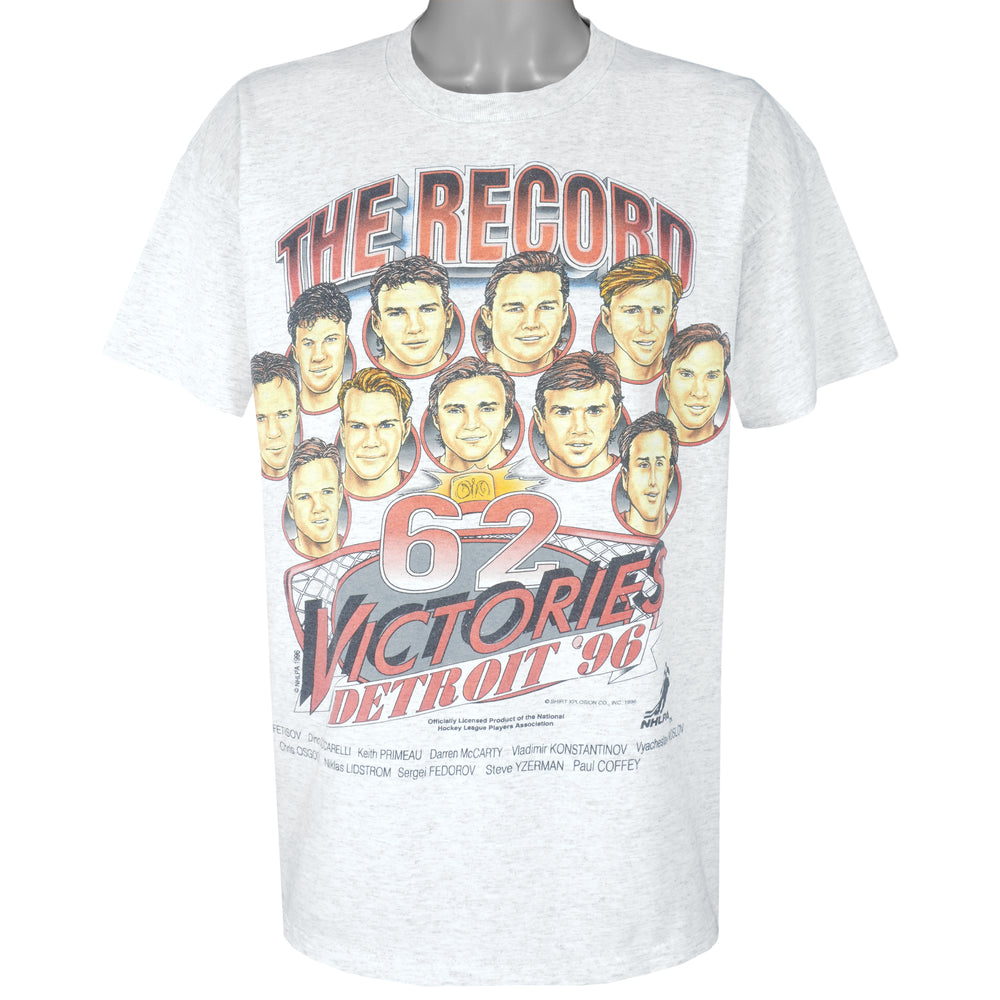NHL - Red Wings The Record Victories Detroit Caricature T-Shirt 1996 X-Large Vintage Retro Hockey