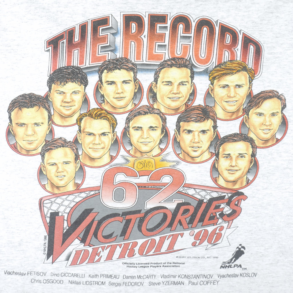 NHL - Red Wings The Record Victories Detroit Caricature T-Shirt 1996 X-Large Vintage Retro Hockey