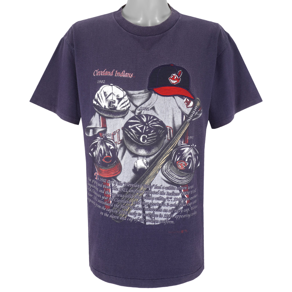 MLB (Nutmeg) - Cleveland Indians Embroidered Single Stitch T-Shirt 1990s Large Vintage Retro Baseball