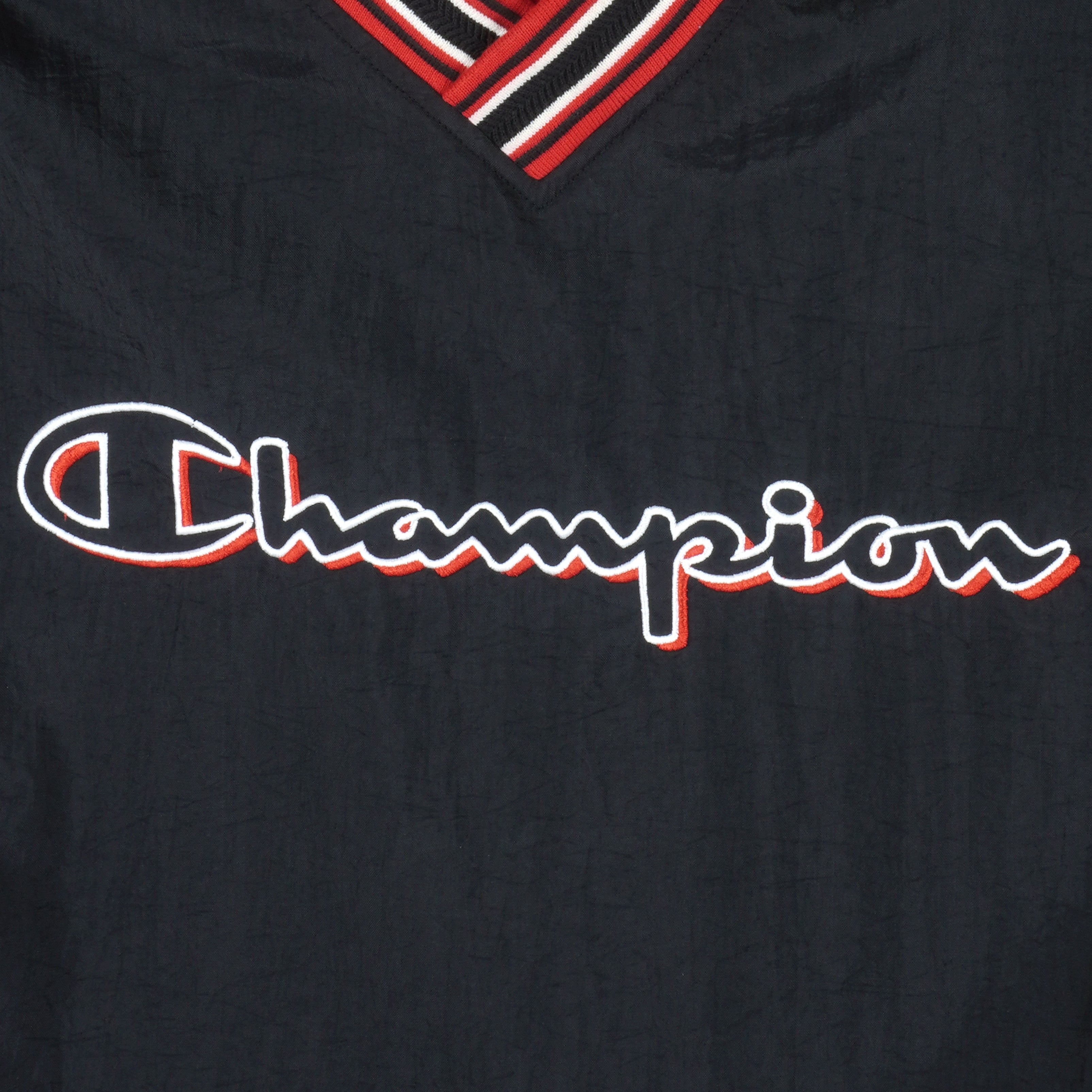 Champion - Black Embroidered Pullover Windbreaker 1990s Large Vintage Retro