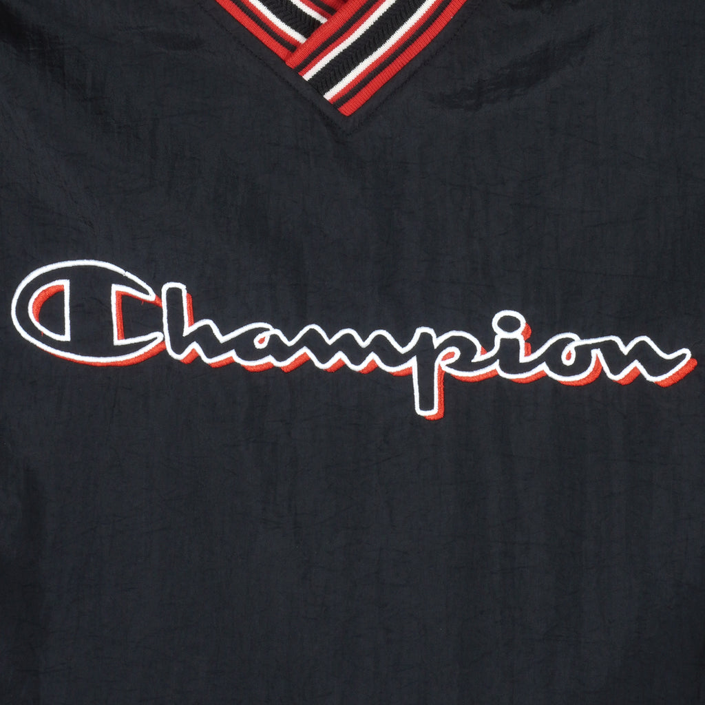 Champion - Black Embroidered Pullover Windbreaker 1990s Large Vintage Retro