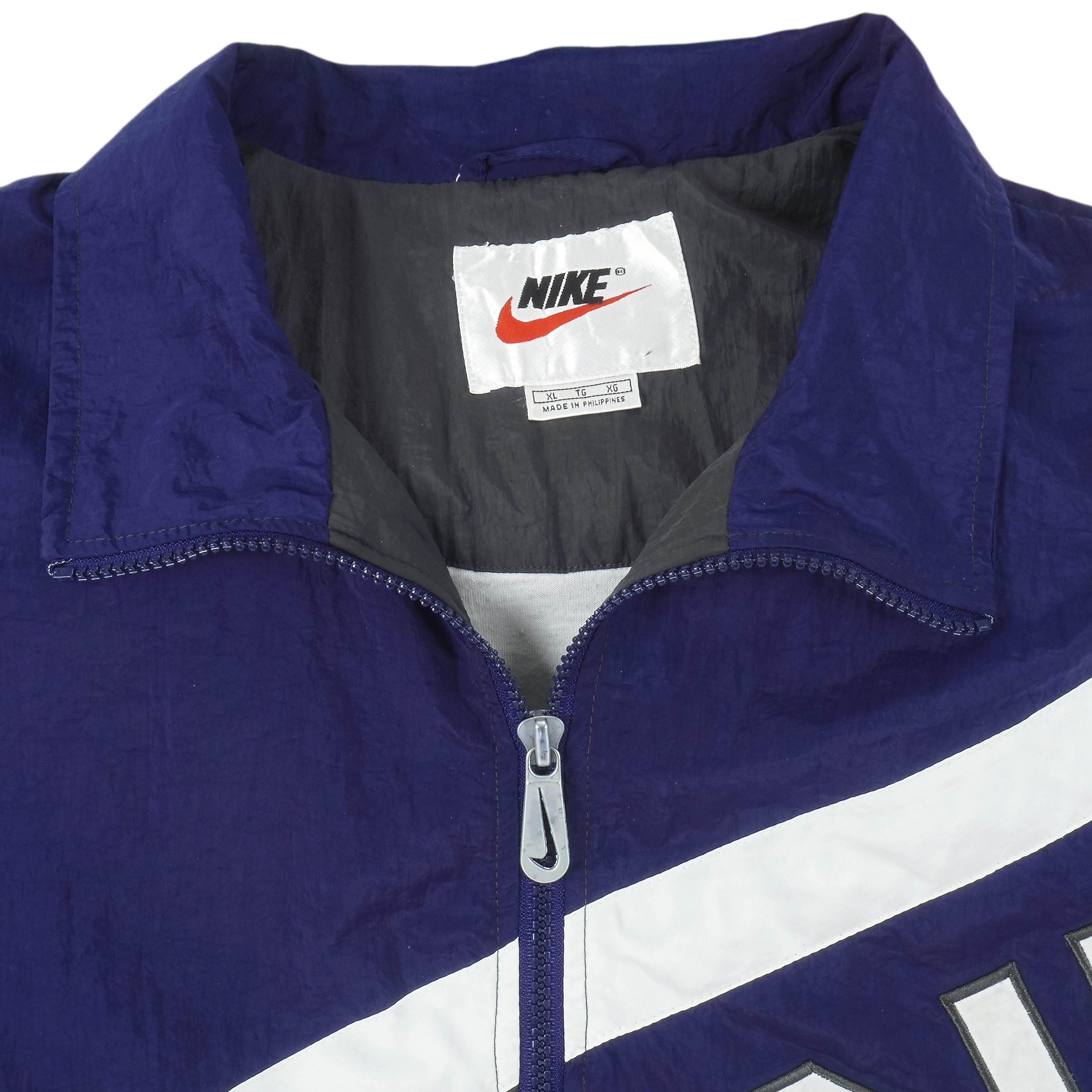 Nike - Blue with Black Zip-Up Windbreaker 1990s X-Large Vintage Retro