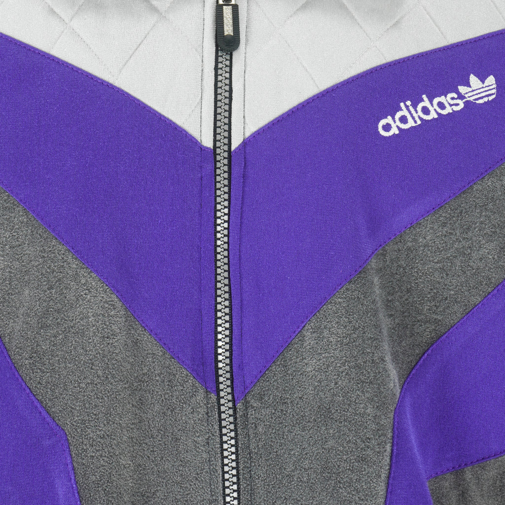 Adidas - Grey with Purple & White Track Jacket 1990s Large Vintage Retro