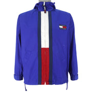 Tommy Hilfiger - Blue Embroidered Zip-Up Hooded Jacket 1990s Small Vintage Retro