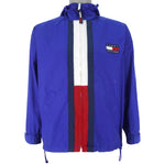 Tommy Hilfiger - Blue Embroidered Zip-Up Hooded Jacket 1990s Small