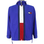 Tommy Hilfiger - Blue Embroidered Zip-Up Hooded Jacket 1990s Small Vintage Retro