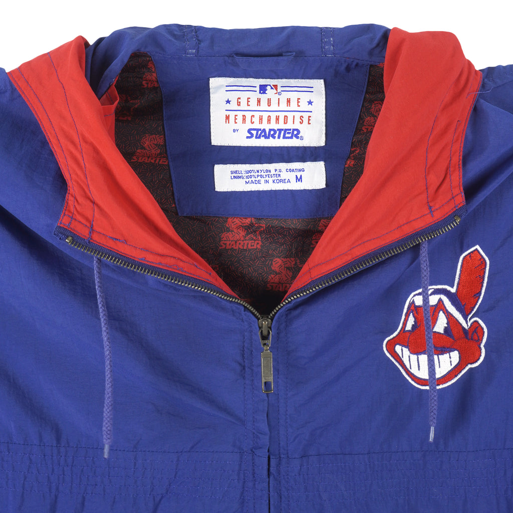Starter - Cleveland Indians Zip-Up Hooded Windbreaker 1990s Medium Vintage Retro Baseball