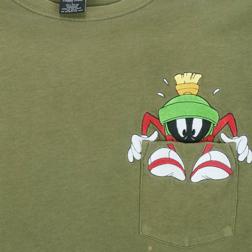 Looney Tunes - Marvin The Martian Embroidered T-Shirt 1990s Large Vintage Retro