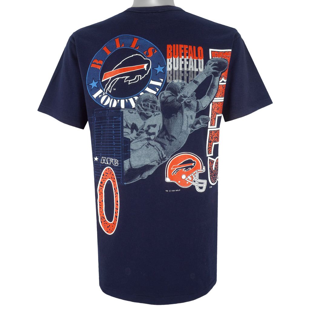 NFL (Logo 7) - Buffalo Bills Football Single Stitch T-Shirt 1991 Large Vintage Retro Football