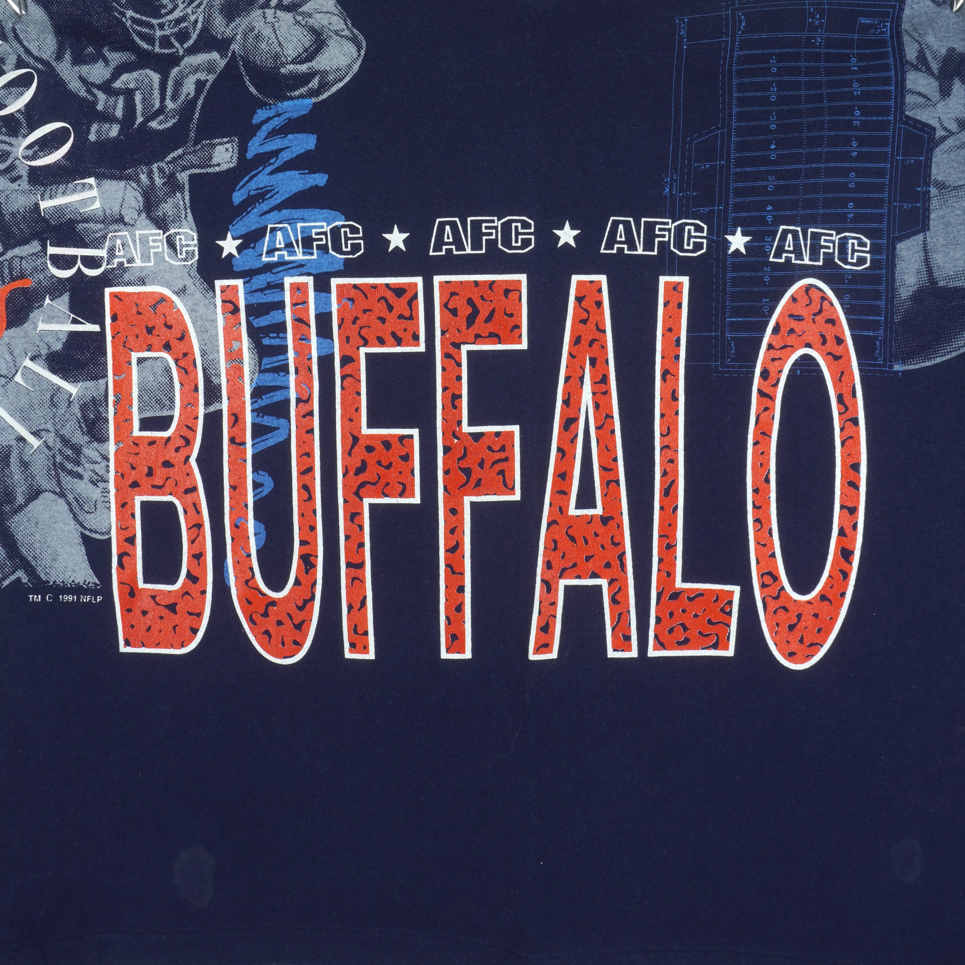 NFL (Logo 7) - Buffalo Bills Football Single Stitch T-Shirt 1991 Large Vintage Retro Football