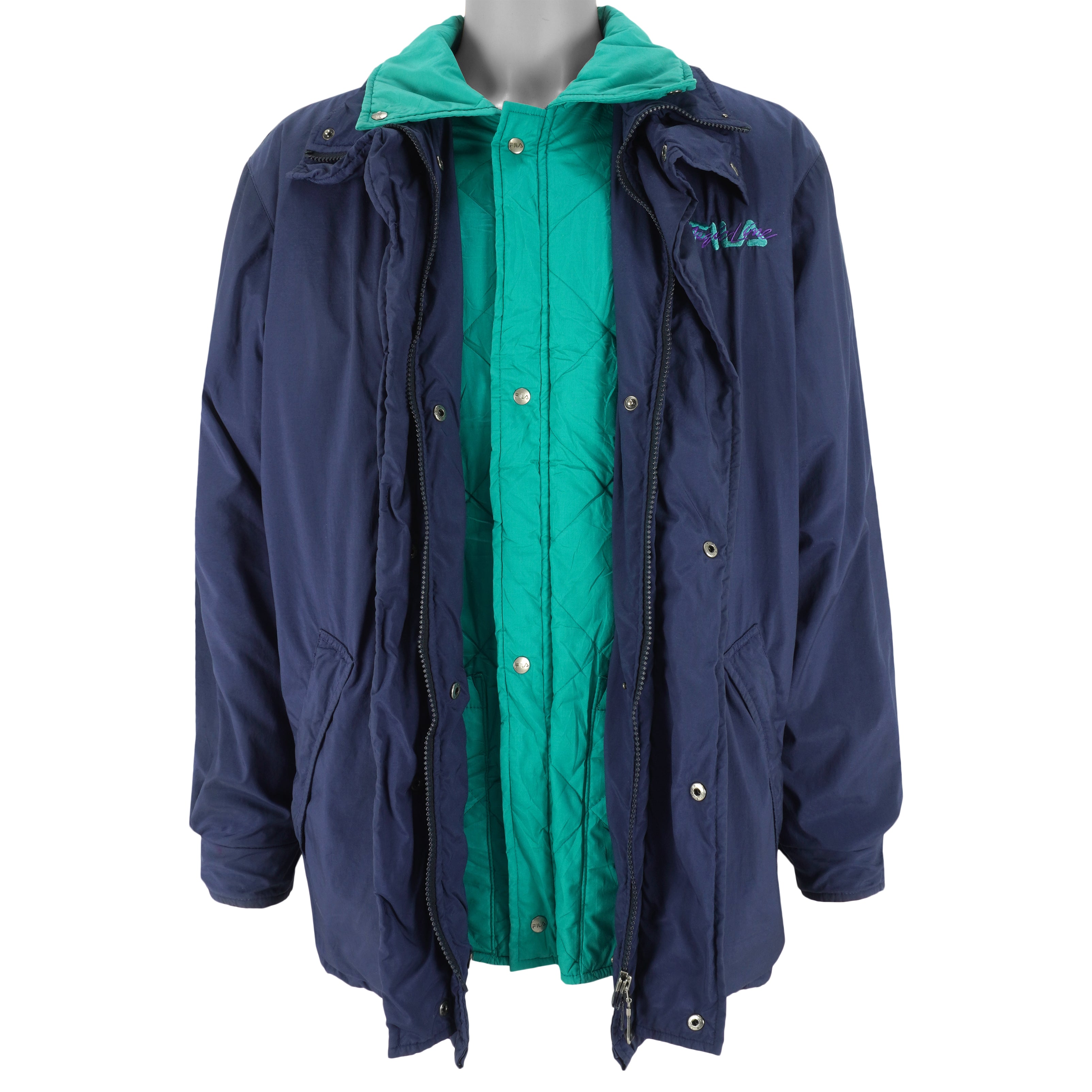 FILA - Magic Line Reversible Button & Zip-Up Jacket 1990s Large Vintage Retro