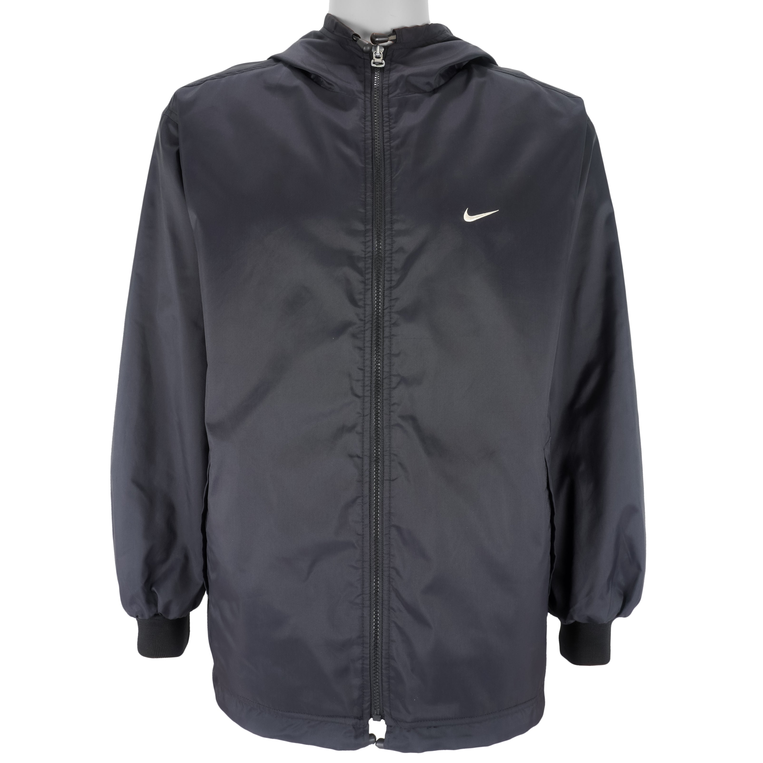 Nike - Black Spell-Out Hooded Windbreaker 1990s Large Vintage Retro