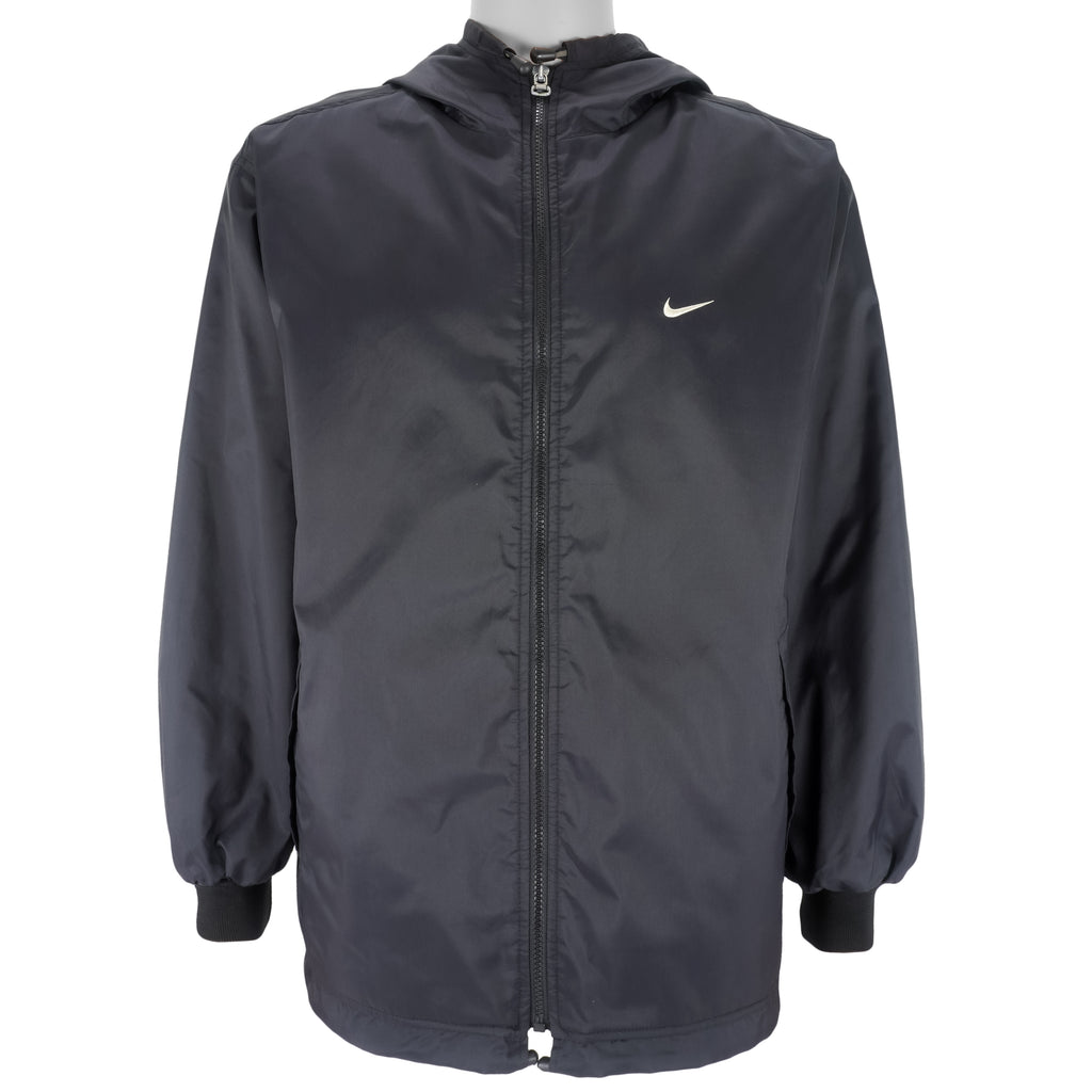 Nike - Black Spell-Out Hooded Windbreaker 1990s Large Vintage Retro