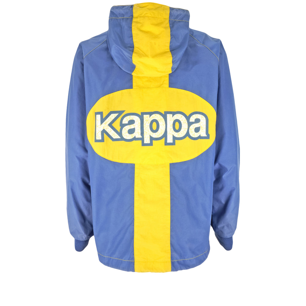 Kappa - Blue Big Logo & Spell-Out Hooded Windbreaker 1990s Large Vintage Retro
