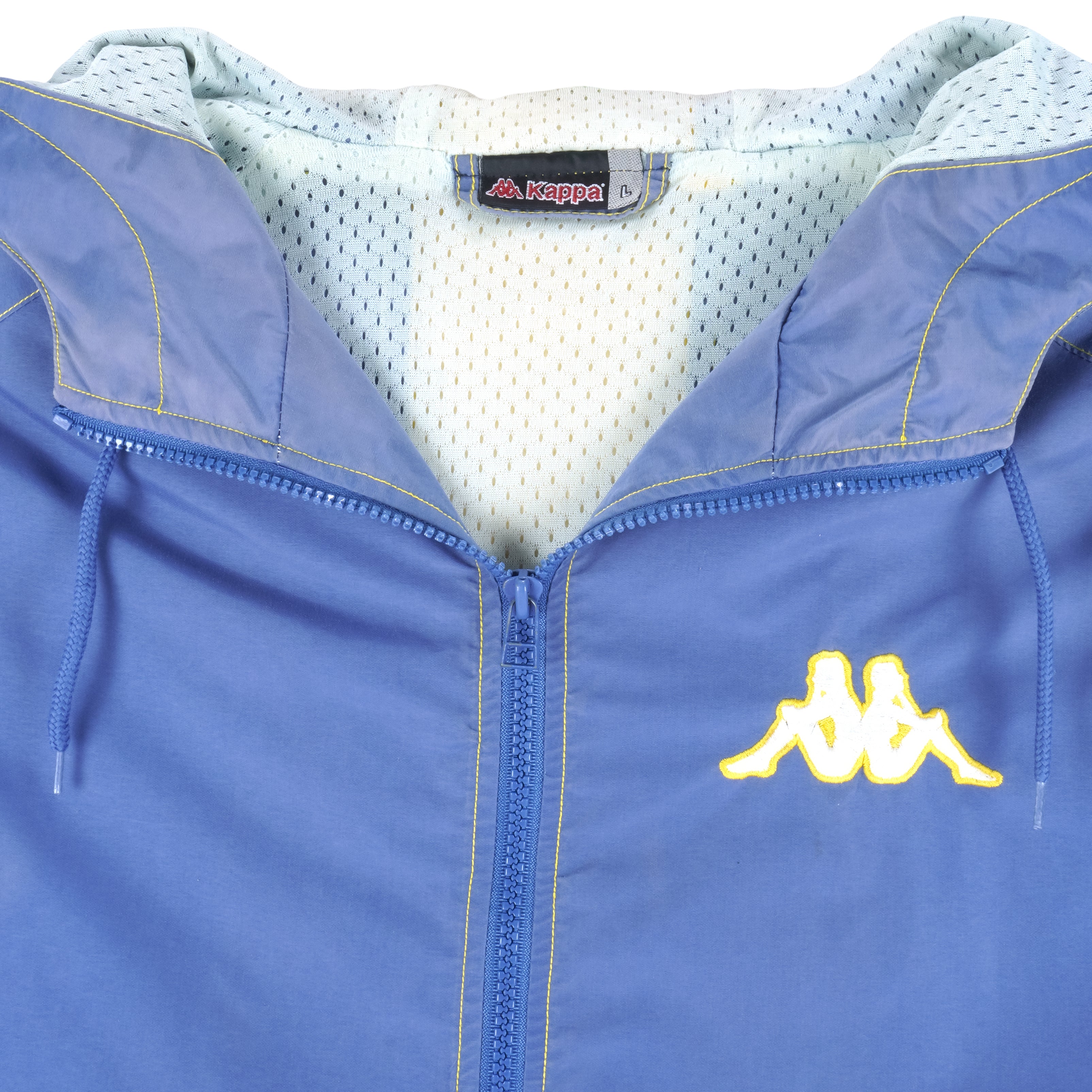 Kappa - Blue Big Logo & Spell-Out Hooded Windbreaker 1990s Large Vintage Retro