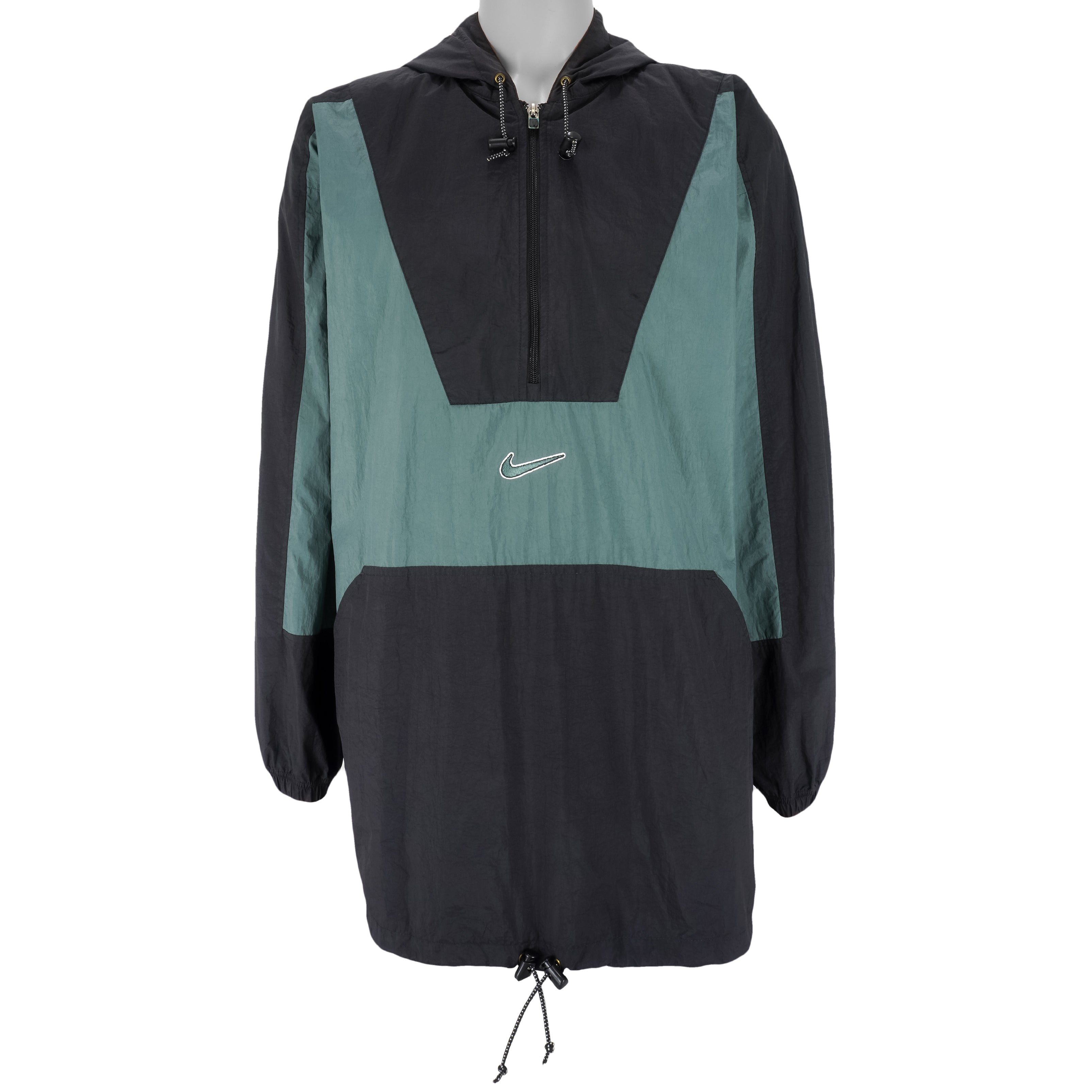 Nike - Black & Green Spell-Out Hooded Windbreaker 1990s X-Large Vintage Retro