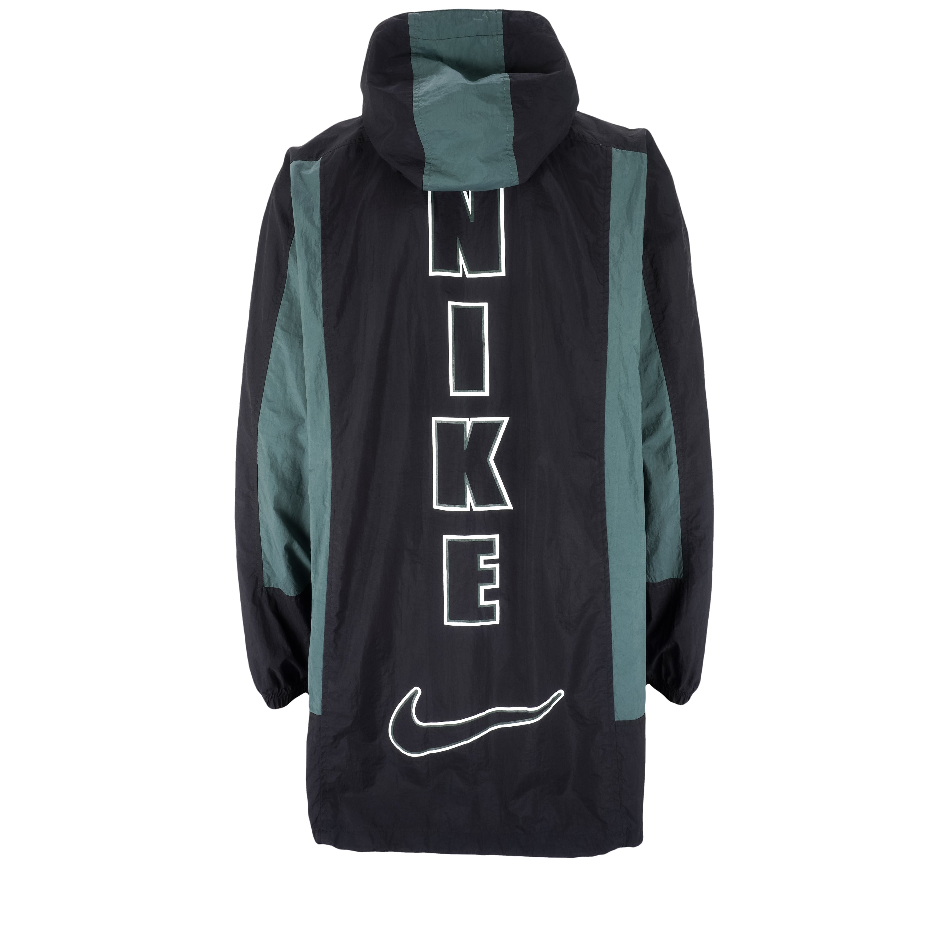 Nike - Black & Green Spell-Out Hooded Windbreaker 1990s X-Large Vintage Retro