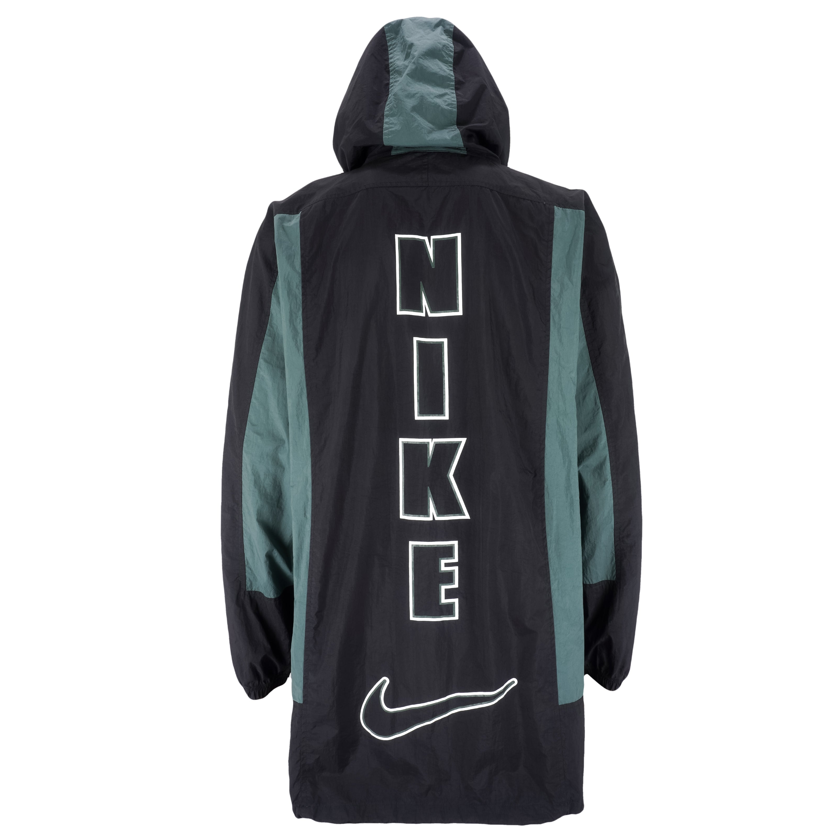 Nike - Black & Green Spell-Out Hooded Windbreaker 1990s X-Large Vintage Retro