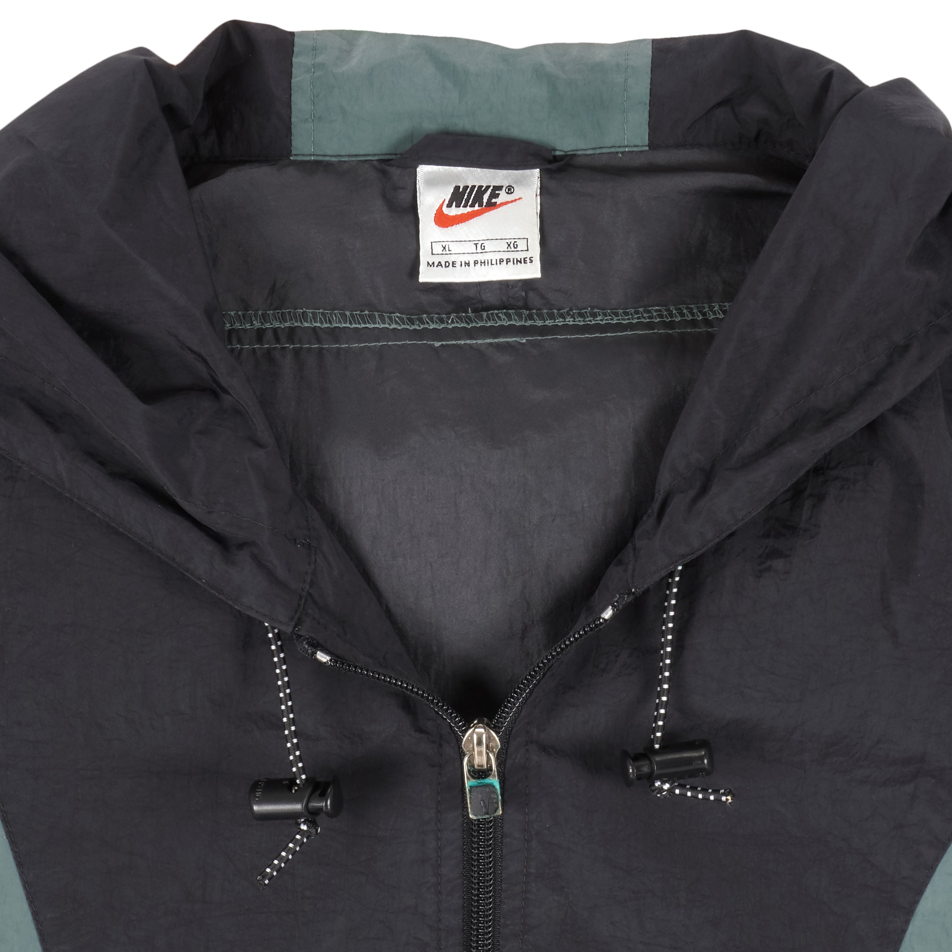 Nike - Black & Green Spell-Out Hooded Windbreaker 1990s X-Large Vintage Retro